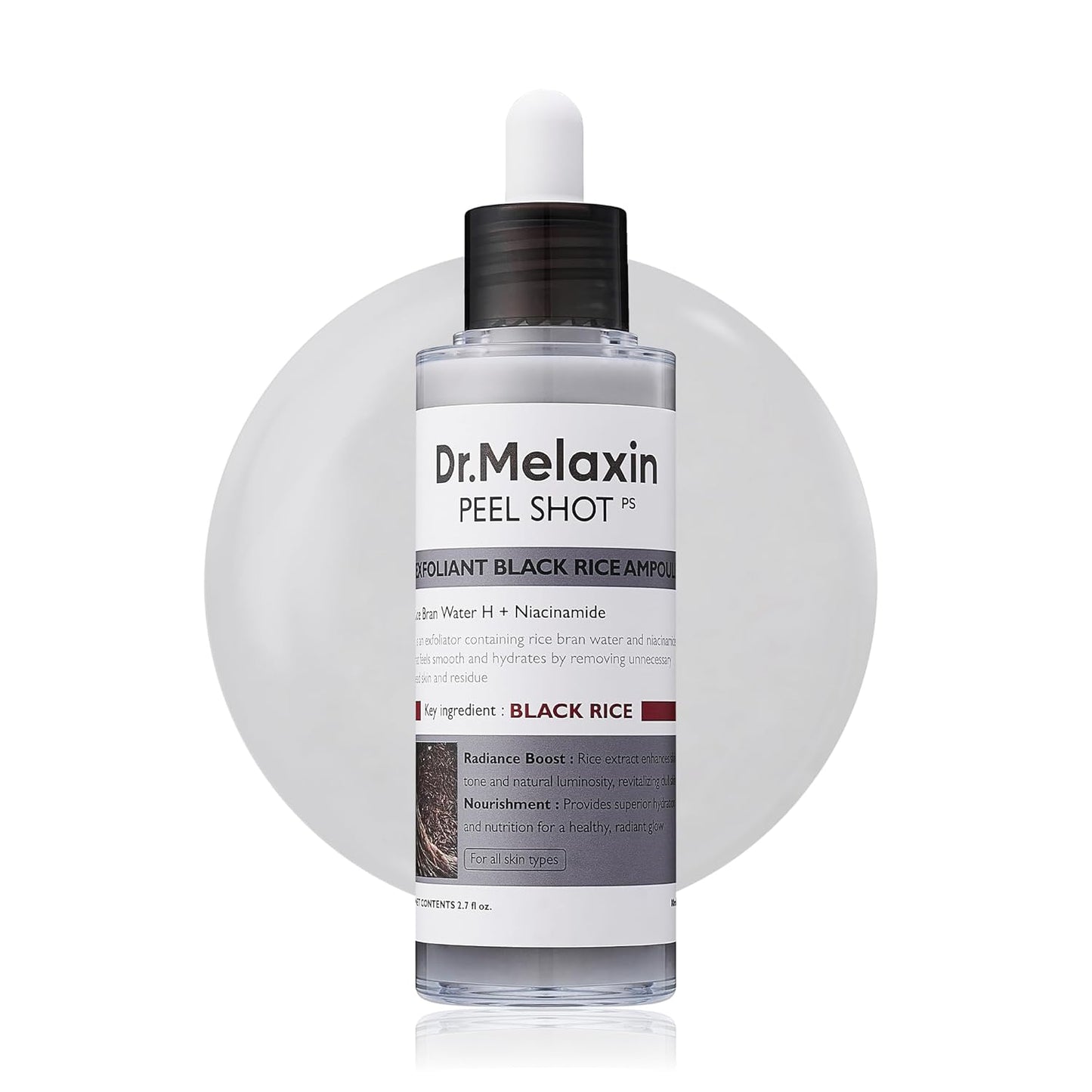 Dr.Melaxin Peel Shot Glow Black Rice Peeling Ampoule 80ml, Dead Skin Remover Gentle Exfoliating with Rice Water Extract, AHA BHA, Niacinamide, Daily Skin Texture, All Skin Types, Korean Skincare