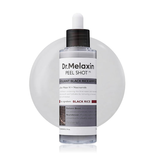 Dr.Melaxin Peel Shot Glow Black Rice Peeling Ampoule 80ml, Dead Skin Remover Gentle Exfoliating with Rice Water Extract, AHA BHA, Niacinamide, Daily Skin Texture, All Skin Types, Korean Skincare