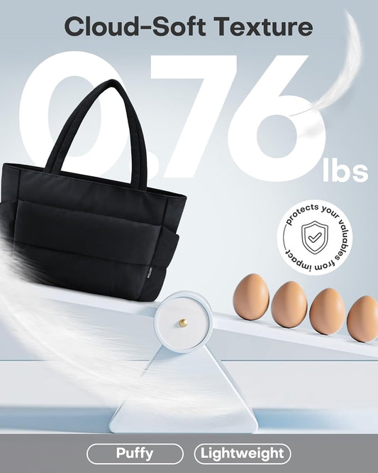 HOTOR Puffer Tote Bag for Women, Nurses - Multi-Pocket Lightweight Bag for Work - Quilted Handbag for Travel and Gym