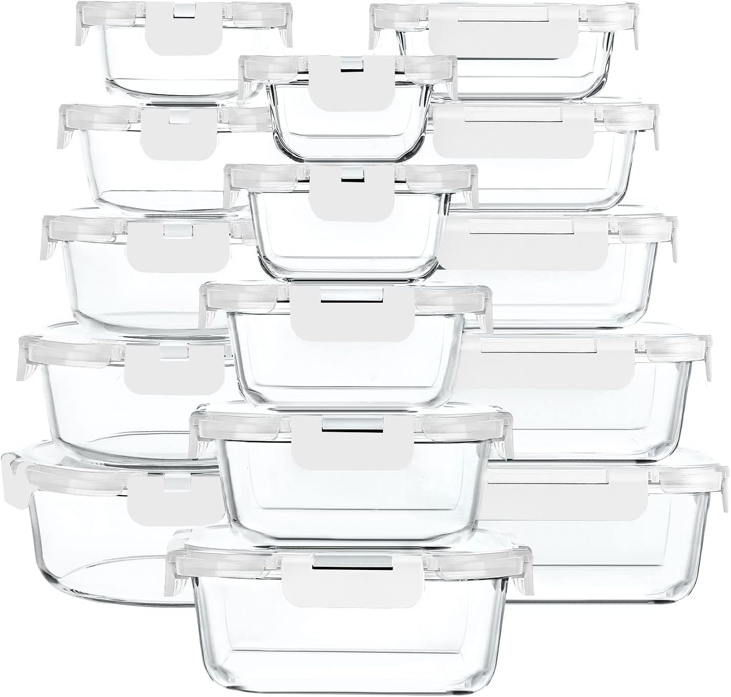 M MCIRCO 30 Pieces Glass Food Storage Containers with Snap Locking Lids,Glass Meal Prep Containers Set - Airtight Lunch Containers, Microwave, Oven, Freezer and Dishwasher