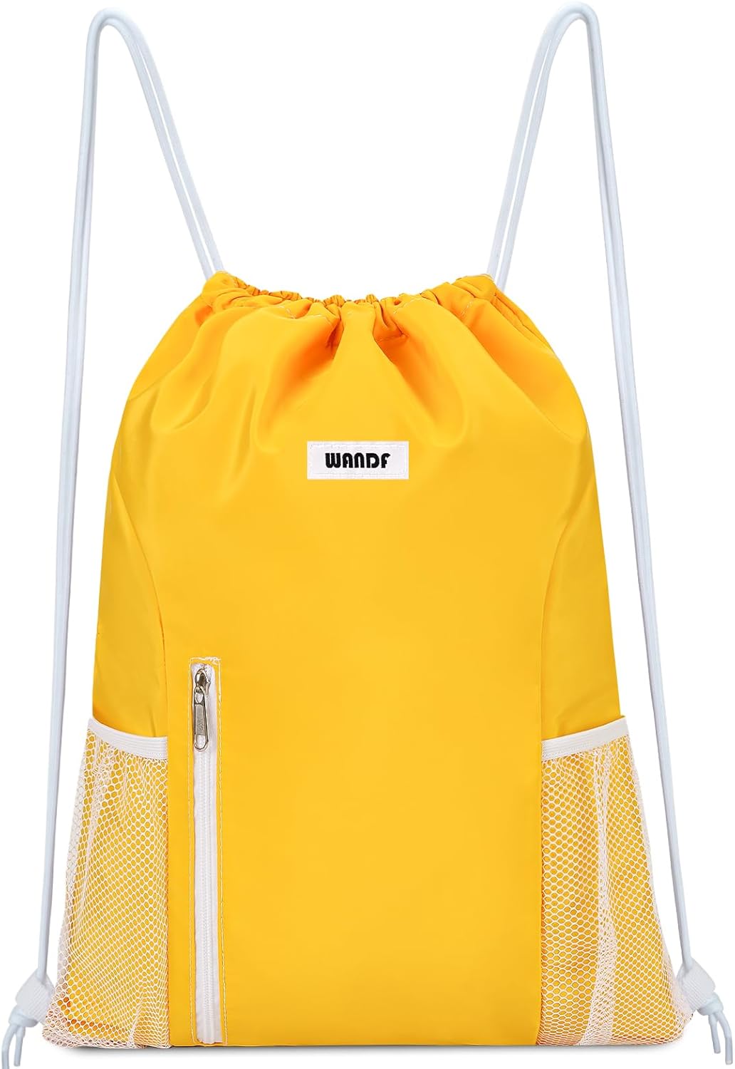 WANDF Drawstring Backpack Sports Gym Sackpack with Mesh Pockets Water Resistant String Bag for Women Men(Black)