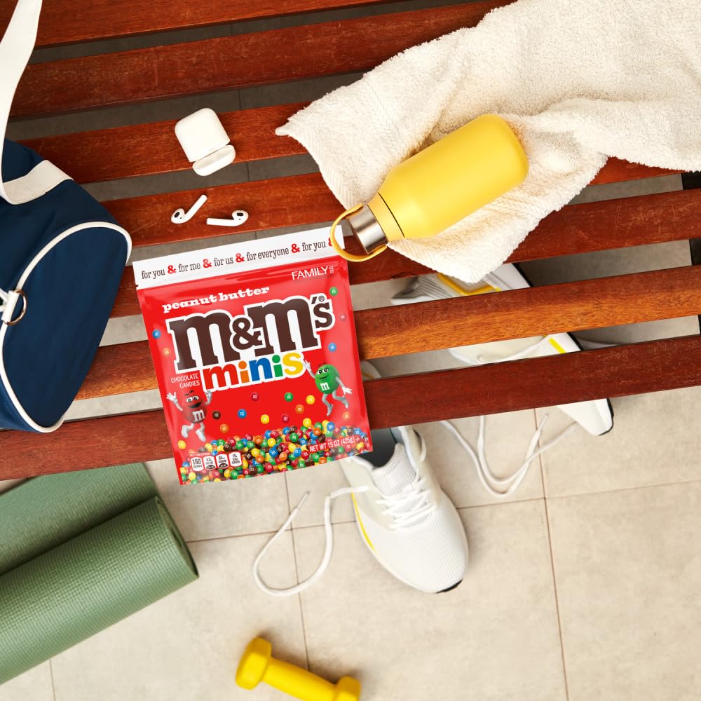 M&M'S MINIS Peanut Butter Milk Chocolate Summer Candy Bulk Summer Snacks, Family Size, 8.6 Oz Resealable Bag