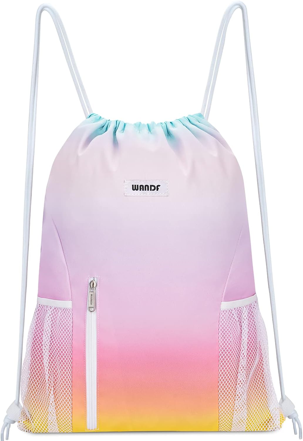 WANDF Drawstring Backpack Sports Gym Sackpack with Mesh Pockets Water Resistant String Bag for Women Men(Black)