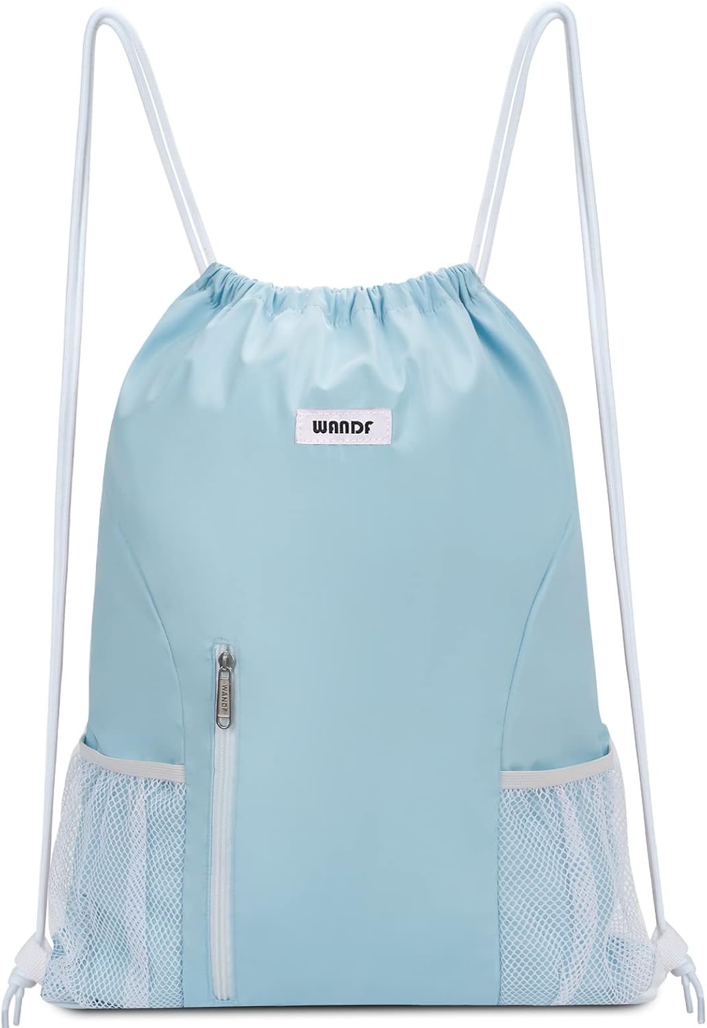 WANDF Drawstring Backpack Sports Gym Sackpack with Mesh Pockets Water Resistant String Bag for Women Men(Black)