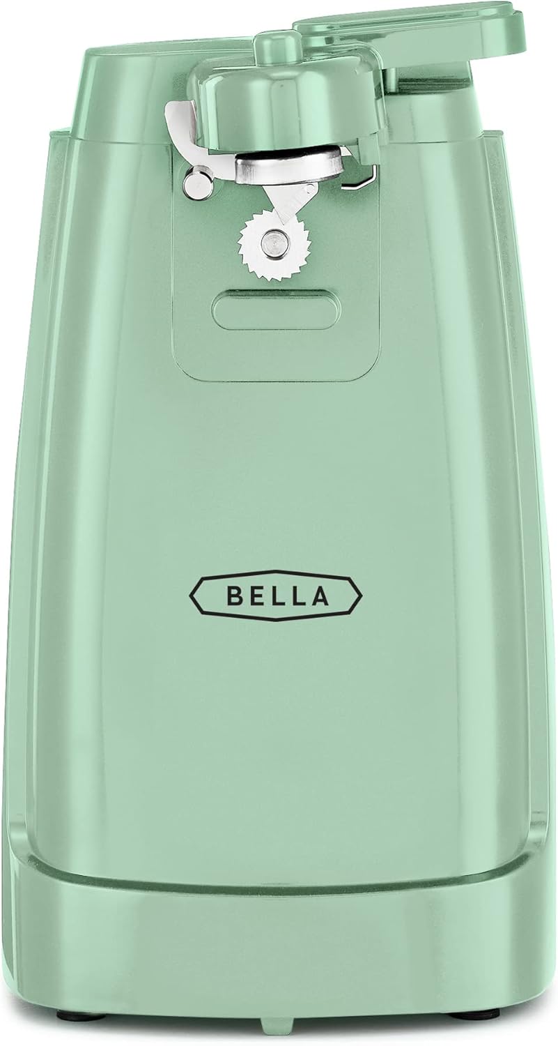 bella Electric Can Opener and Knife Sharpener, Removable Cutting Lever, Cord Storage, Stainless Steel Blade, Black
