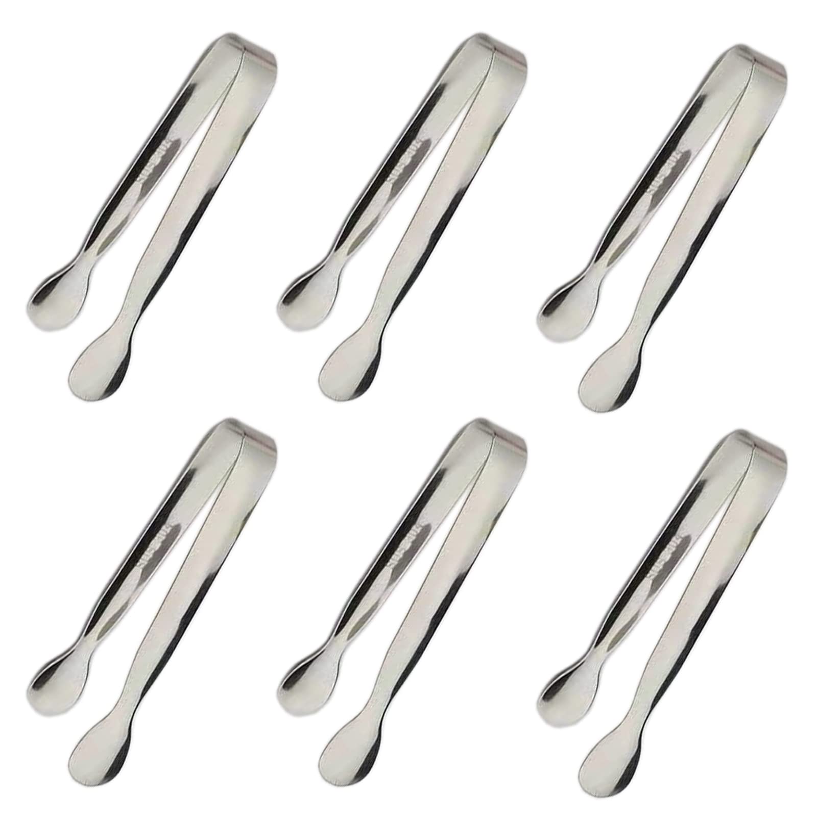6PCS Ice Tongs Mini Sugar Tongs 4.25Inch Stainless Steel Kitchen Utensils Set,Small Serving Tong and Tiny Kitchen Tong for Appetizers,Tea Party, Coffee Bar, Desserts by Sunenlyst (Silver)