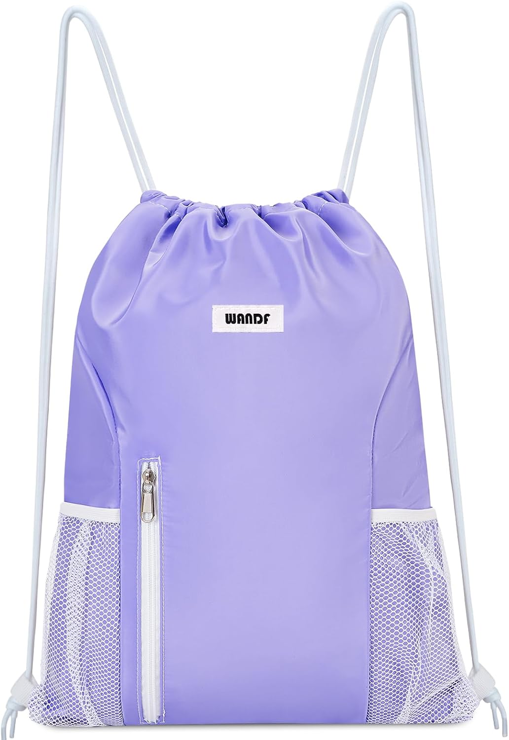 WANDF Drawstring Backpack Sports Gym Sackpack with Mesh Pockets Water Resistant String Bag for Women Men(Black)