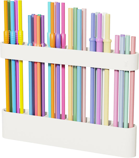 Straw Holder for Cabinet Door, Silicone Straw Organizer for Cabinet Door, Kitchen Cabinet Organizer Reusable Straws Dispenser for Home Kitchen Accessories (White)