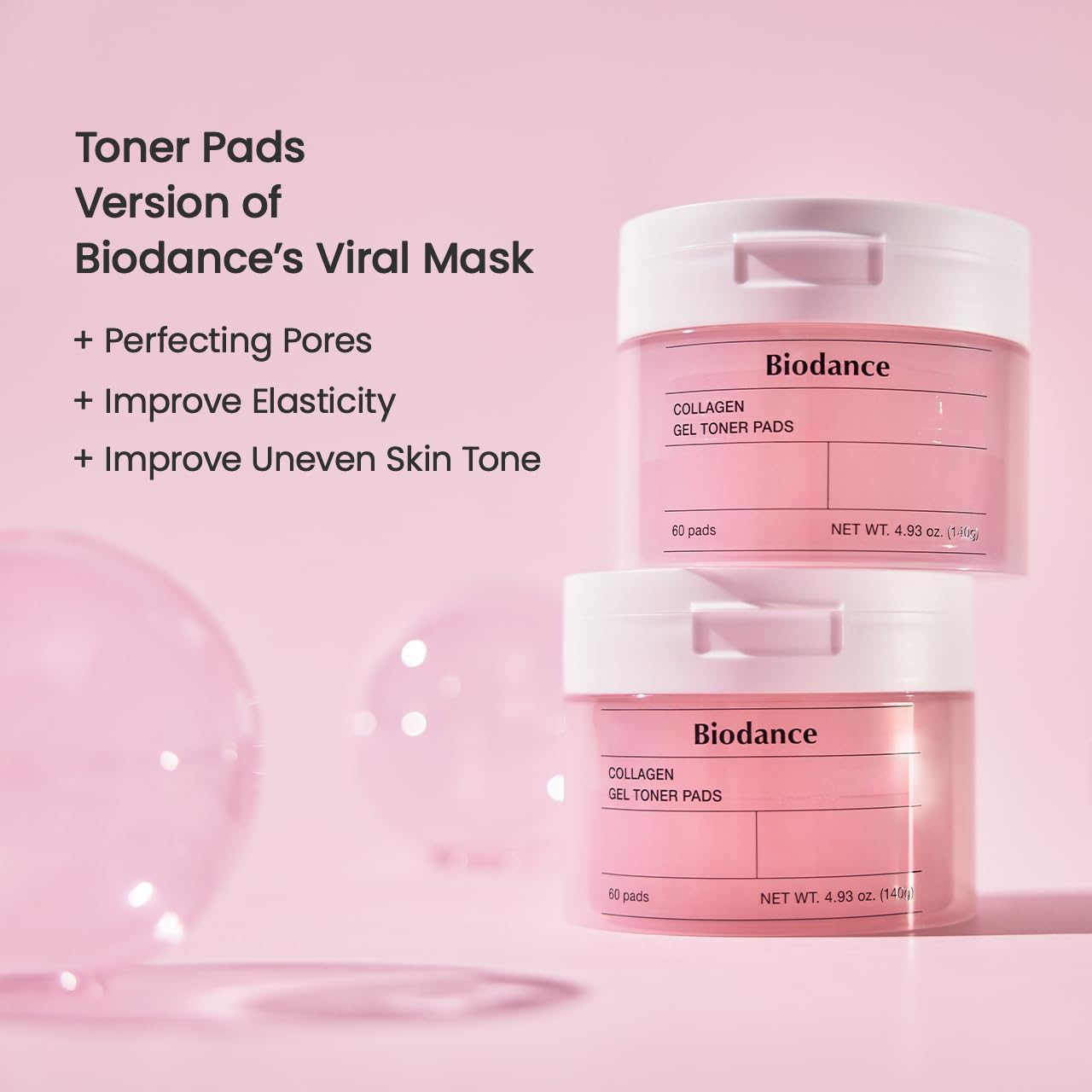 Biodance Collagen Gel Toner Pads, Pore Minimizer for Face, Improving Elasticity, Gentle Exfoliating Toner Pads for Sensitive Skin, Korean Skincareㅣ4.93 fl.oz.(140g)*60Pads