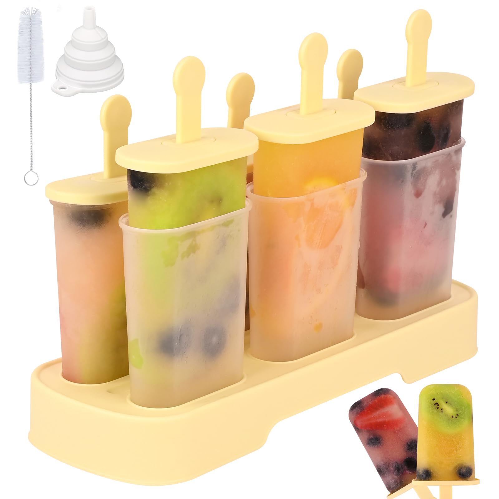 WMKGG Popsicles Molds Set, 6 PCS Ice Pop Mold,Homemade Ice Cream Mould with Sticks, Popsicle Maker(Yellow)