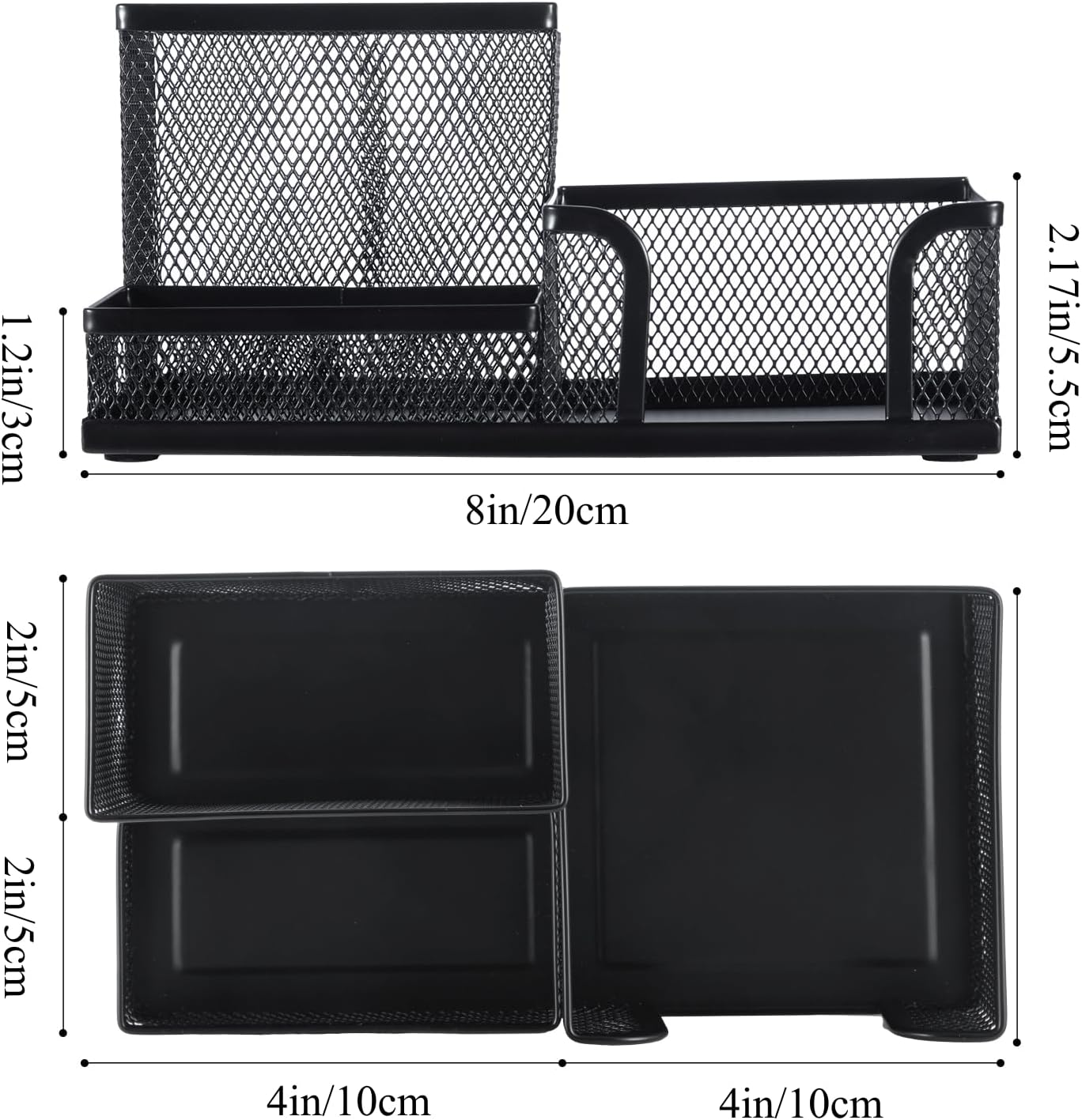 M&G Mesh Pen Holder Desk Organizers Pencil Holder for Desk Black, 3 Compartments Metal Office Supply Organizer with Sticky Notes Holder for School Home Office