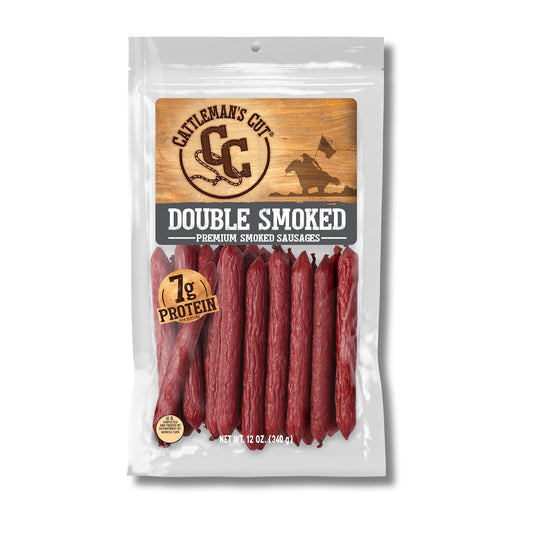 Cattleman's Cut Double Smoked Sausages Meat Sticks, Premium Protein Snacks, Keto Friendly, Gluten Free, Carnivore Travel Snack, Resealable Bag, 12 Ounce
