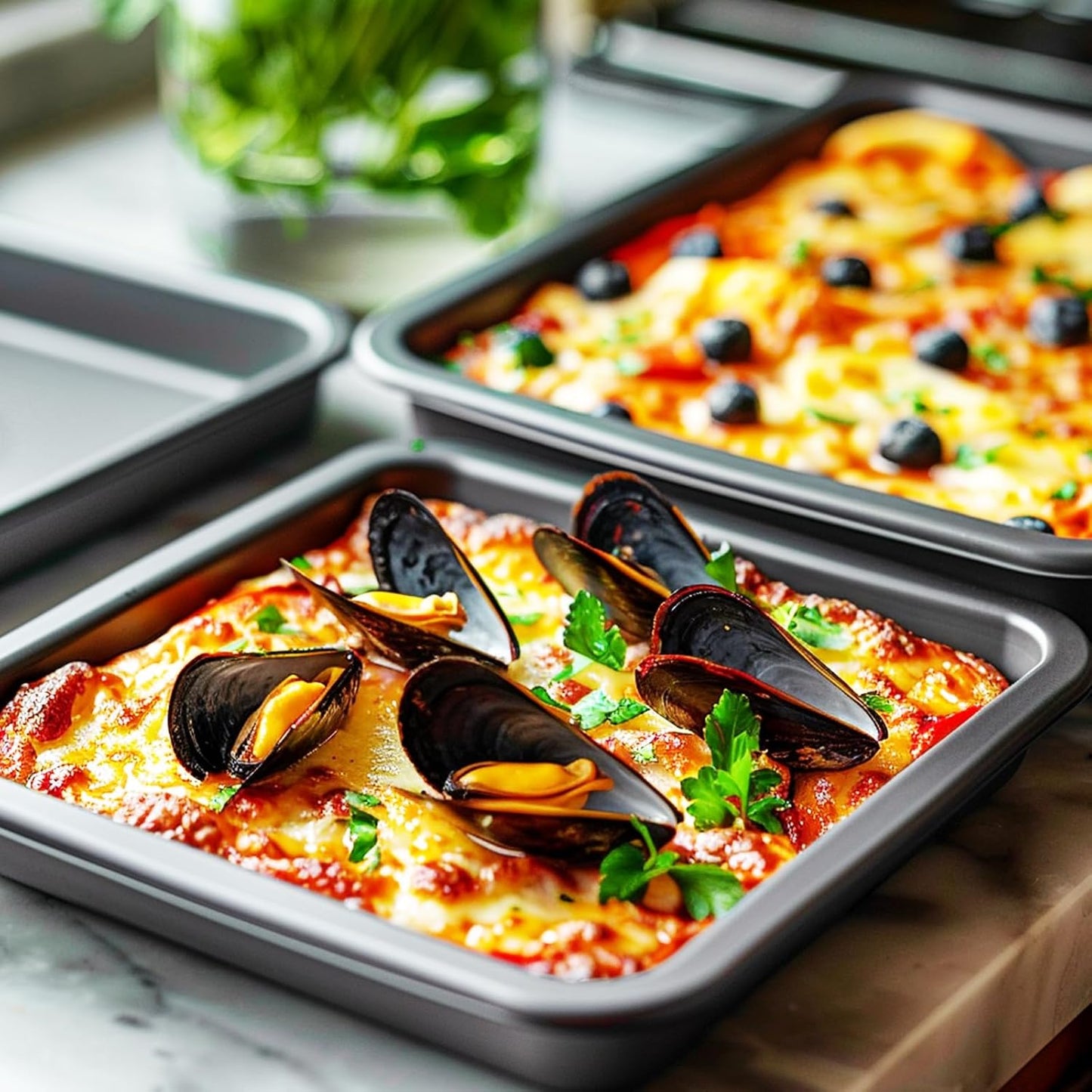 Baking Pans Set, 5-Piece Nonstick Bakeware Sets with Round/Square Cake Pan, Muffin Loaf Roast Pan, Baking Sheets for Oven, Kitchen Cookware Sets Baking Tray Baking Supplies, Black