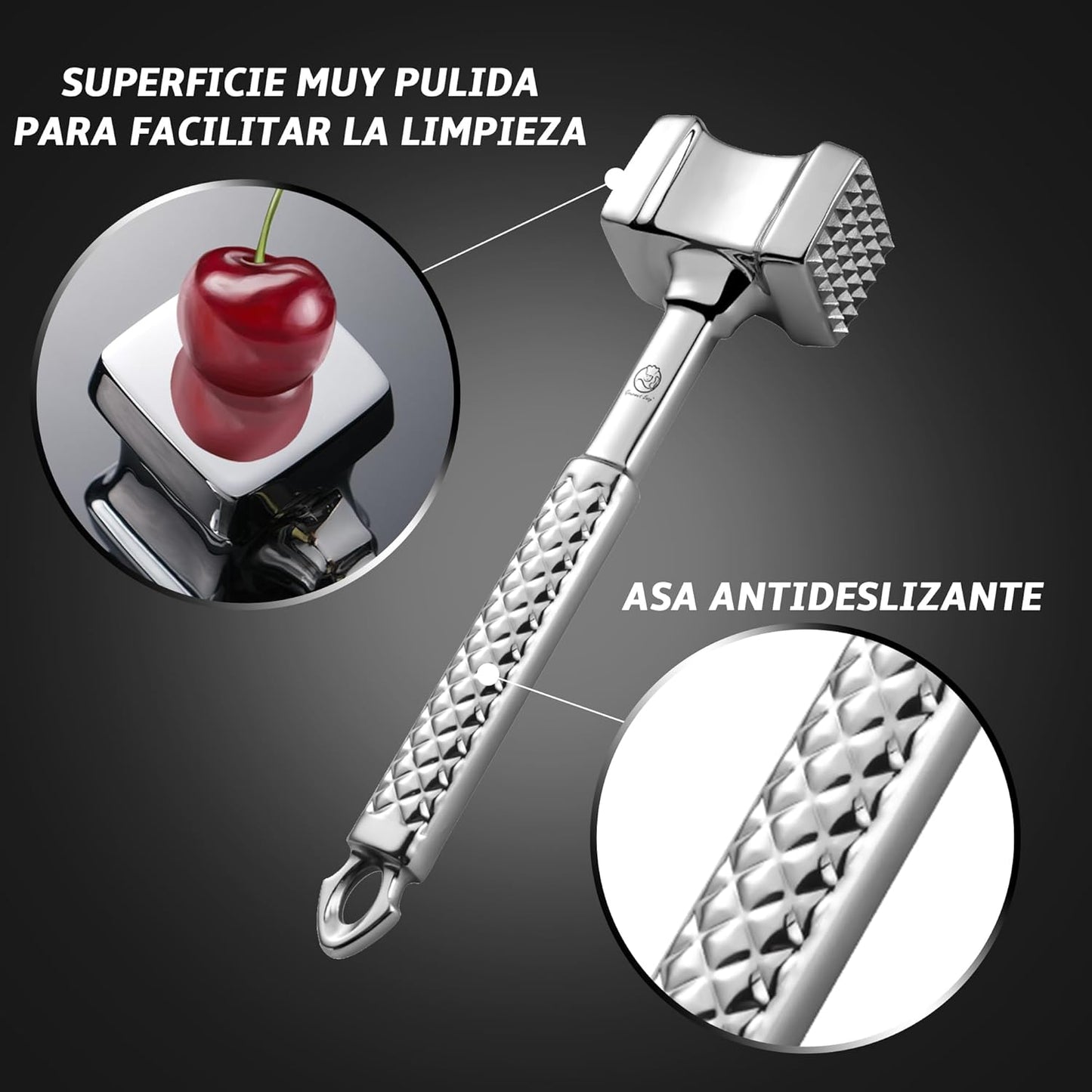 Stainless Steel Meat Tenderizer Tool, Premium Meat Mallet with Non-Slip Grip, Dual-sided Kitchen Mallet Ideal for Tenderizing Steak, Poultry & Chicken Cutlet, Dishwasher Safe with Lifetime Replacement