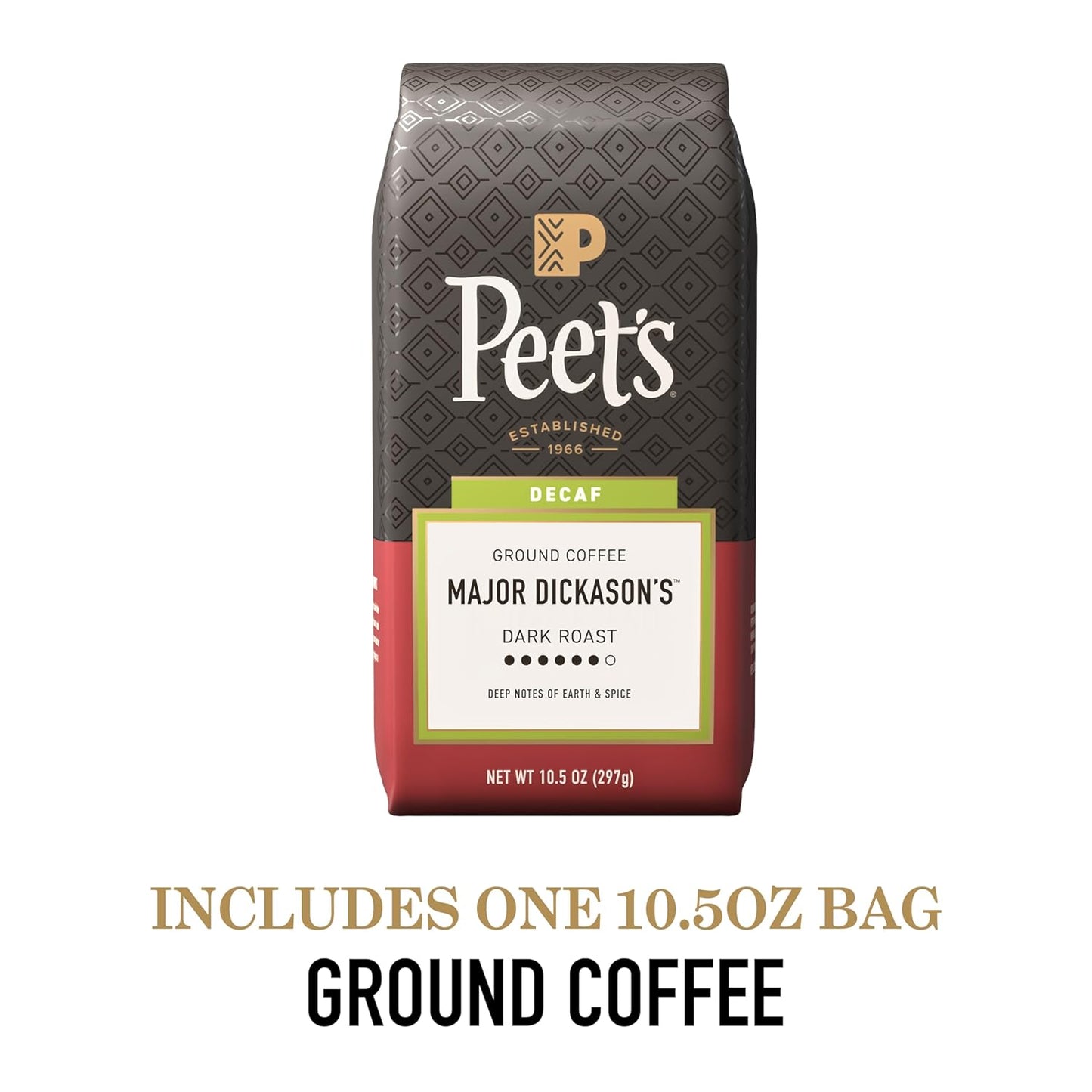 Peet's Coffee, Dark Roast Ground Coffee, Decaffeinated Arabica Coffee - Decaf Major Dickason's Blend 10.5 Ounce Bag