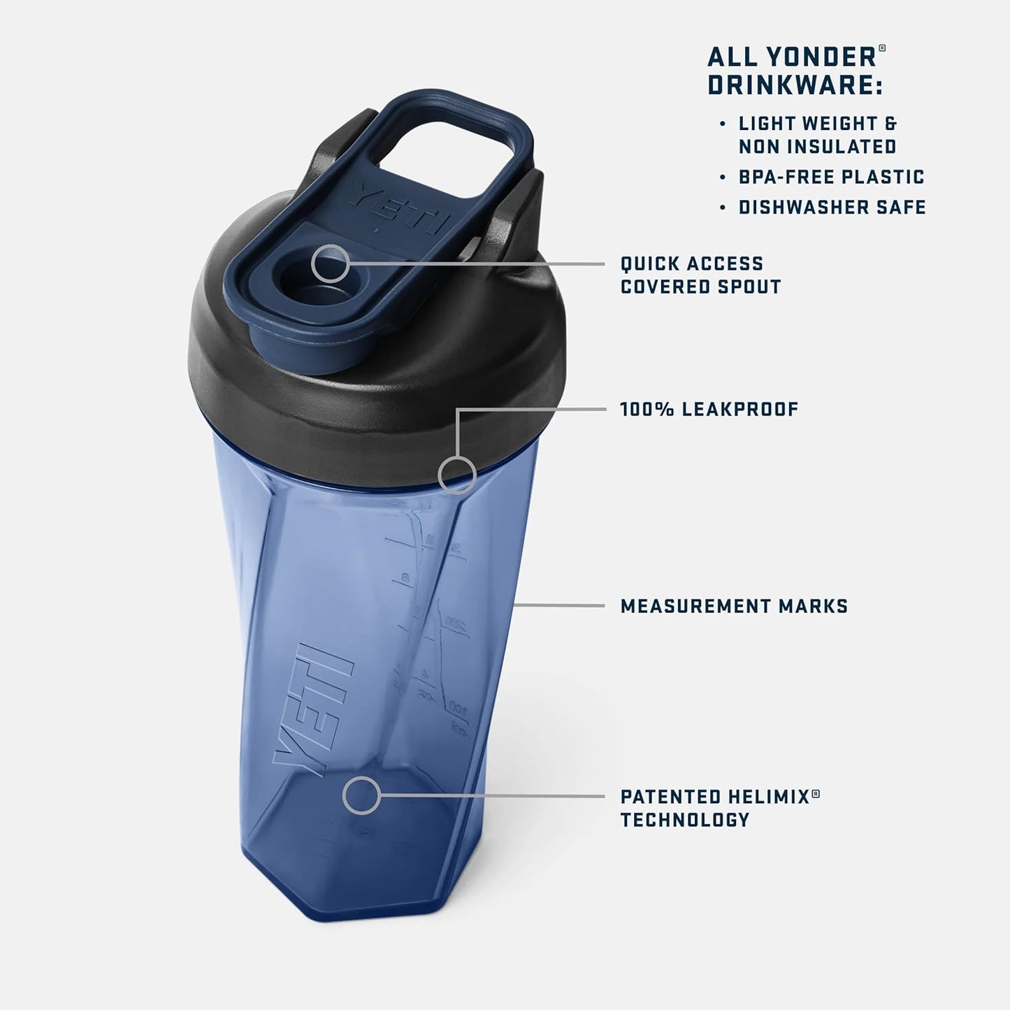 YETI Yonder Helimix Vortex Blender Shaker Bottle Holds up to 27oz | No Blending Ball or Whisk | USA Made | Portable Pre Workout Whey Protein Drink Shaker Cup | Dishwasher Safe, Charcoal