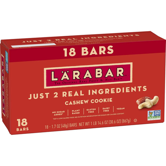 Larabar Cashew Cookie, Fruit and Nut Bars, Gluten Free and Vegan, 30.6 oz, 18 Ct