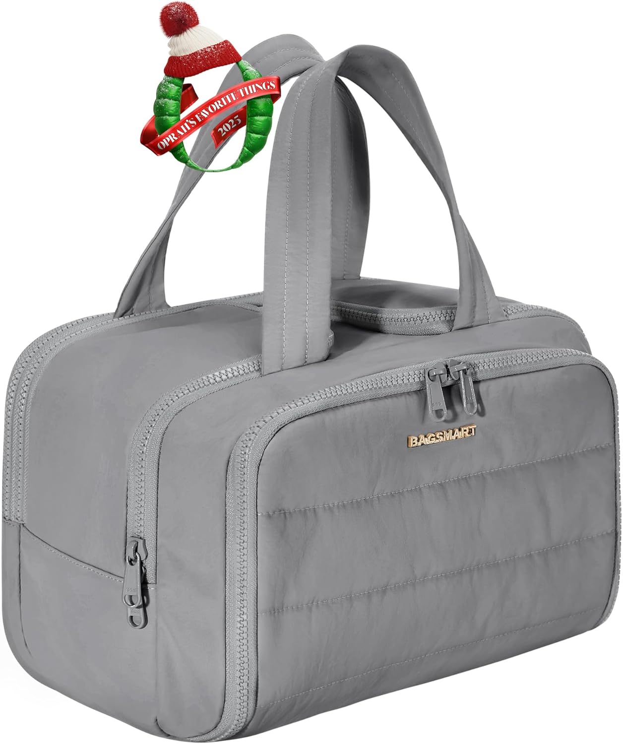 BAGSMART Travel Toiletry Bag, Lightweight Large Wide-open Travel Bag for Women, Puffy Cosmetic Makeup Bag Organizer with Handle for Accessories,Essentials, Toiletries, Black