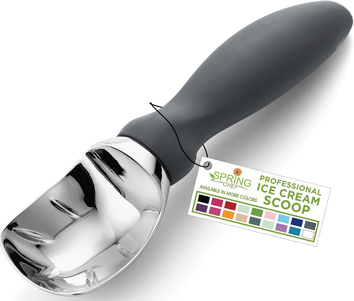 Spring Chef Heavy Duty Ice Cream Scoop with Comfortable Handle - Professional Ice Cream Scooper for Gelato, Sorbet, Cookie Dough, Melon, Frozen Yogurt - Dishwasher Safe Metal Kitchen Tool - Black