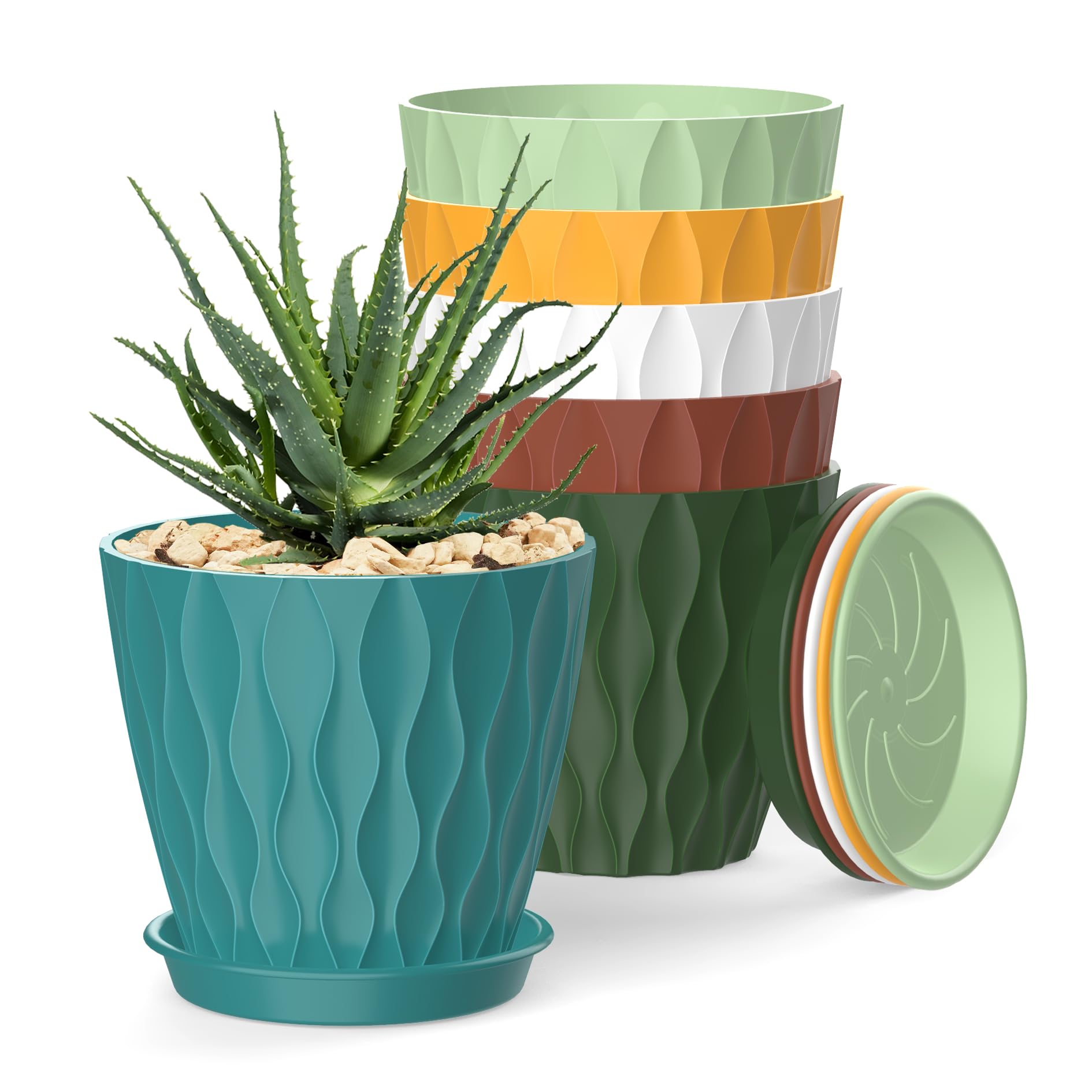 4 Inch Plant Pots, 6 Pack Indoor Flower Pots, Planters with Drainage Holes and Trays for Orchids, Violets, Succulents, Herbs, and Other Plants,Corolful