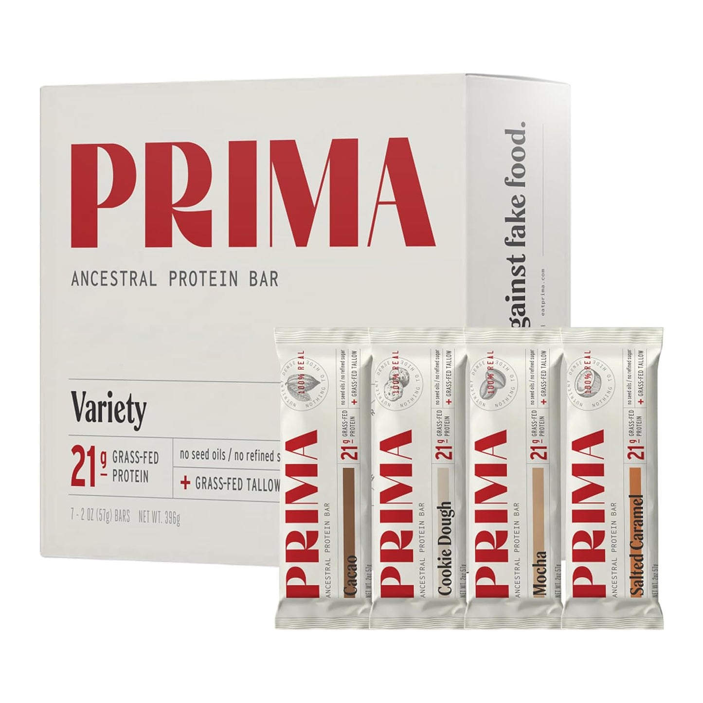 PRIMA Cookie Dough Protein Bar | 21g Grass Fed Whey and Collagen | No Seed Oils, No Preservatives, Raw Honey Sweetened | 7 Pack