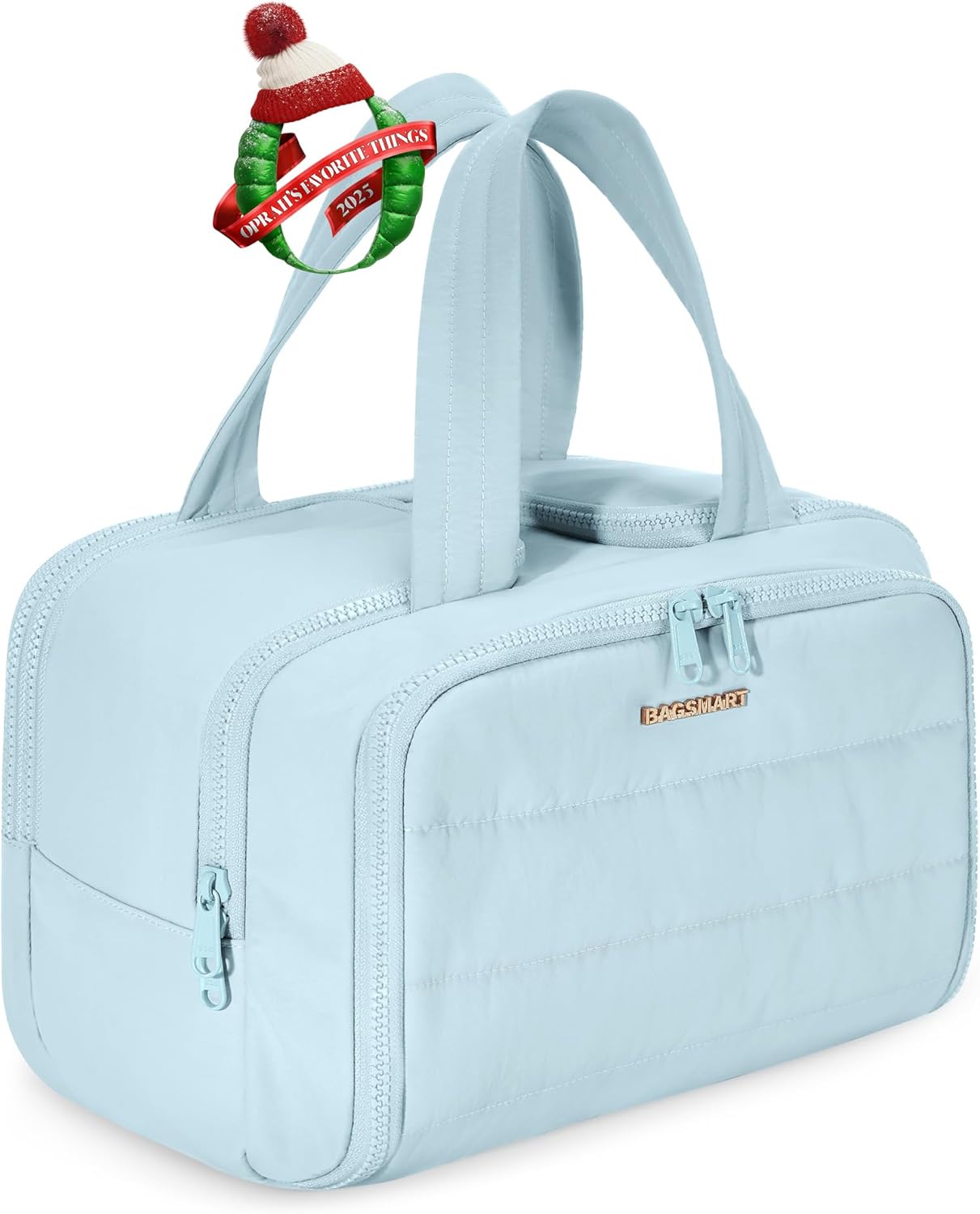 BAGSMART Travel Toiletry Bag, Lightweight Large Wide-open Travel Bag for Women, Puffy Cosmetic Makeup Bag Organizer with Handle for Accessories,Essentials, Toiletries, Black