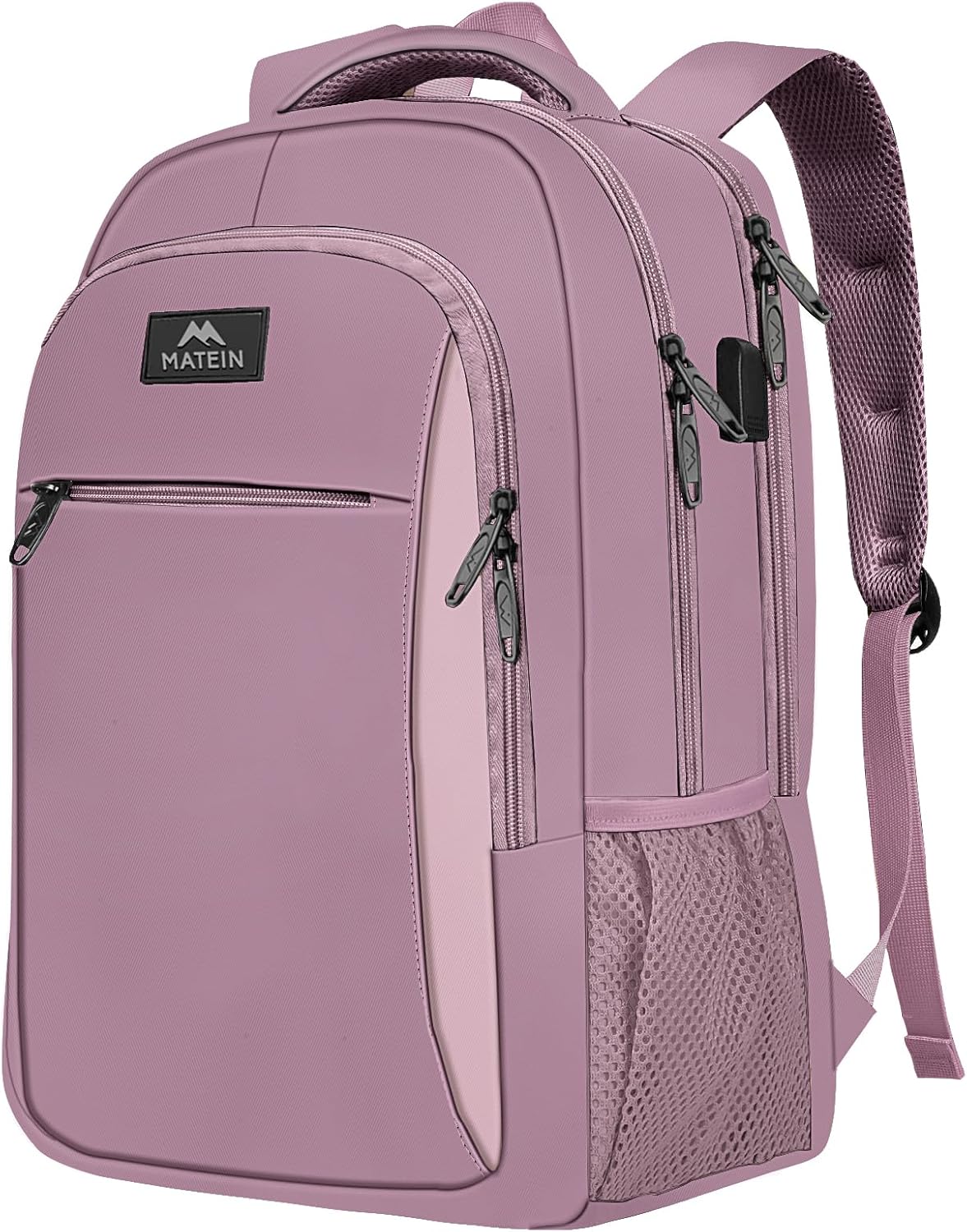 MATEIN Travel Laptop Backpack, Business Anti Theft Slim Sturdy Laptops Backpack with USB Charging Port, Water Resistant College School Computer Bag Gift for Men & Women Fits 15.6 Inch Notebook, Grey