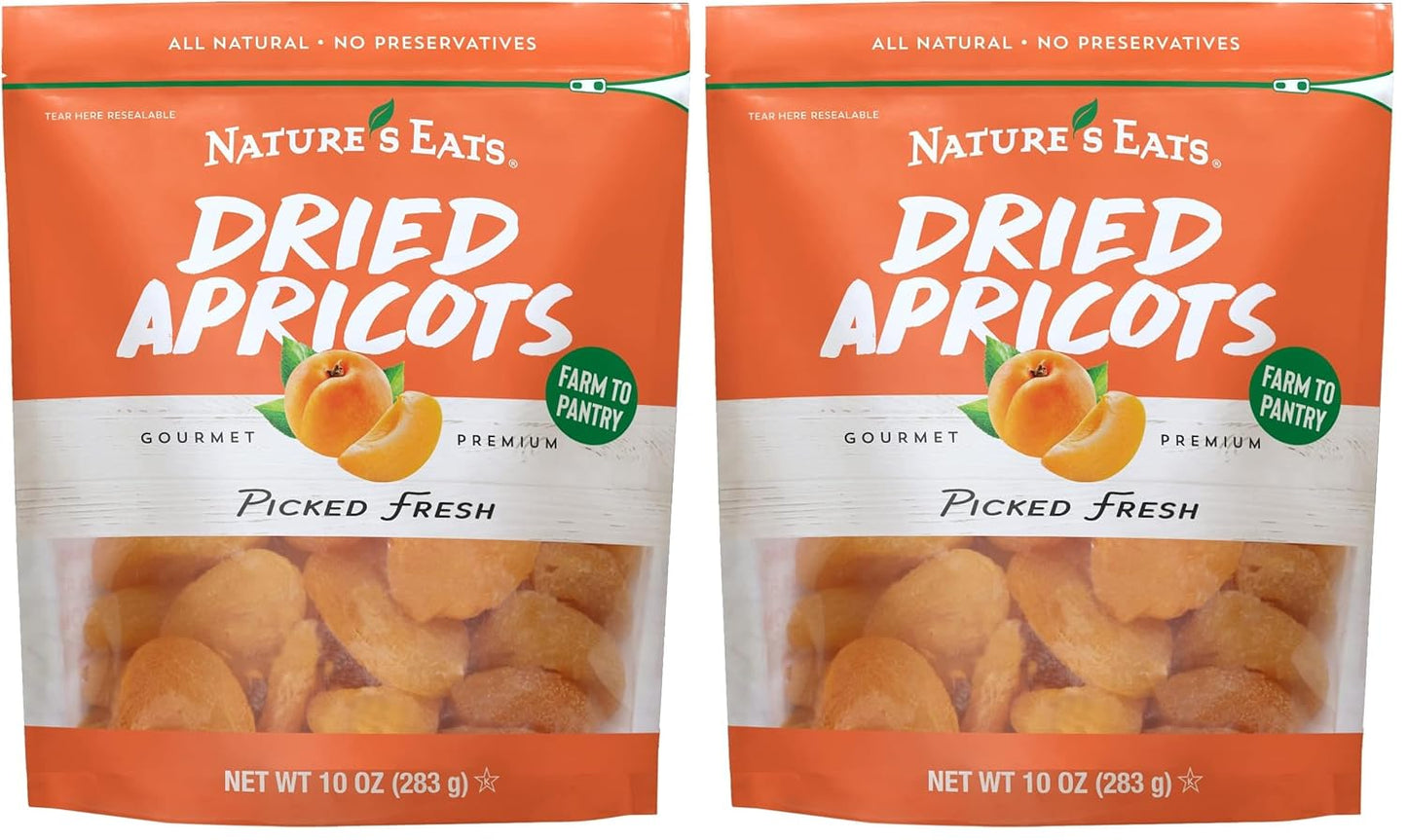 Nature's Eat Sun Dried Turkish Apricots - Dried Apricots Organic, Healthy Fruit Snacks for Adults & Kids - No Sugar Added - Gluten Free & Vegan - Resealable Bag 10 Ounce (Pack of 1)