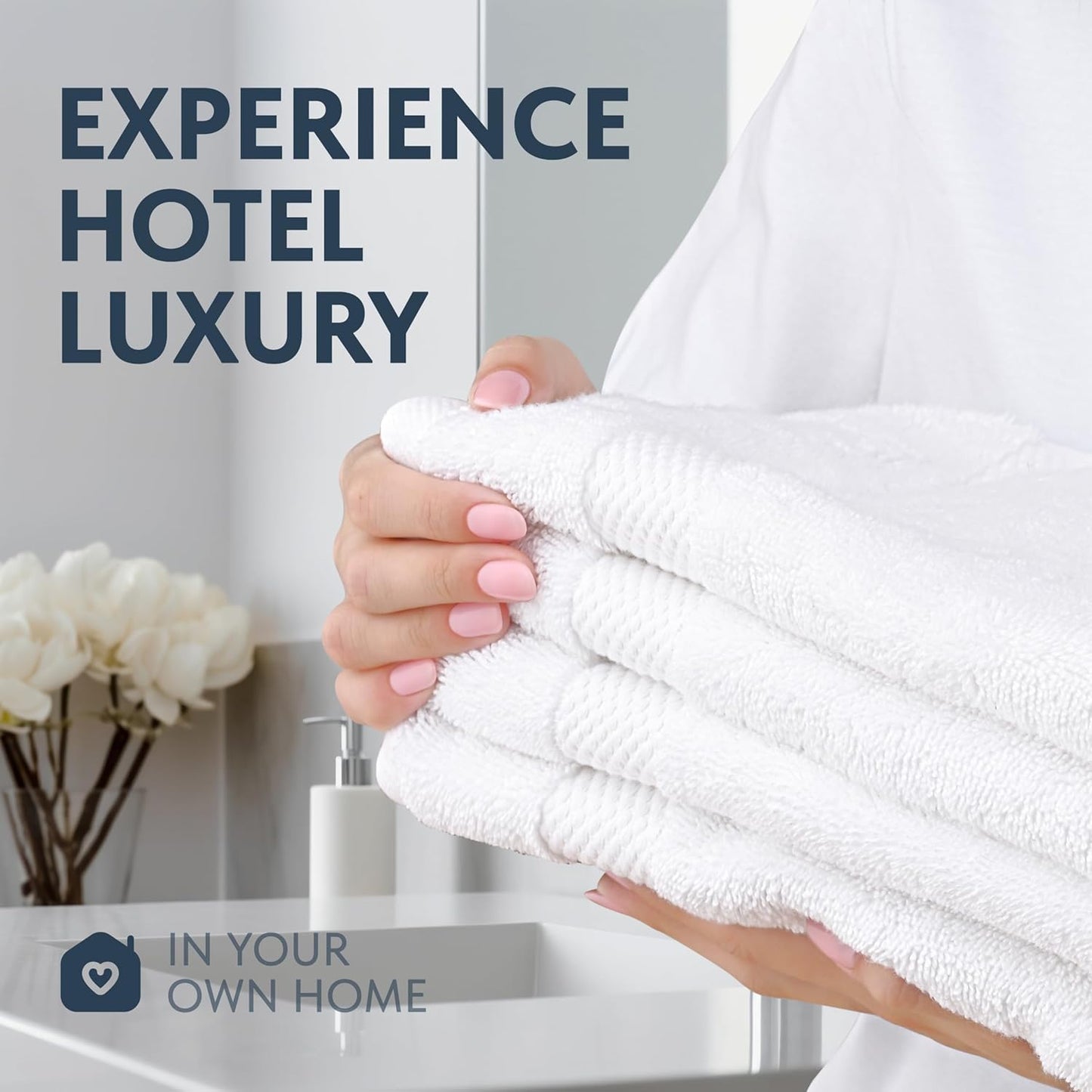 Luxury White Hand Towels - Soft 100% Turkish Cotton | Highly Absorbent Hotel spa Bathroom Towel Collection | 16x30 Inch | Set of 6