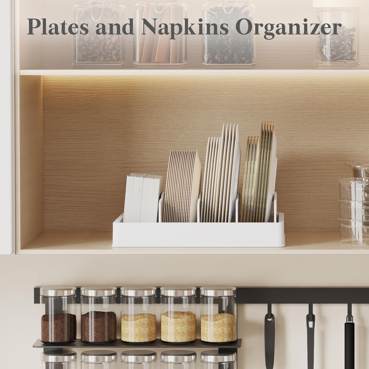 Lifewit Kitchen Cabinet Organizer for Food Contanier Lid, Large Lid Holder with 6 Adjustable Dividers & 7 Sections for Pantry Organizers and Storage, Home Drawer Organization, 13" x 10"