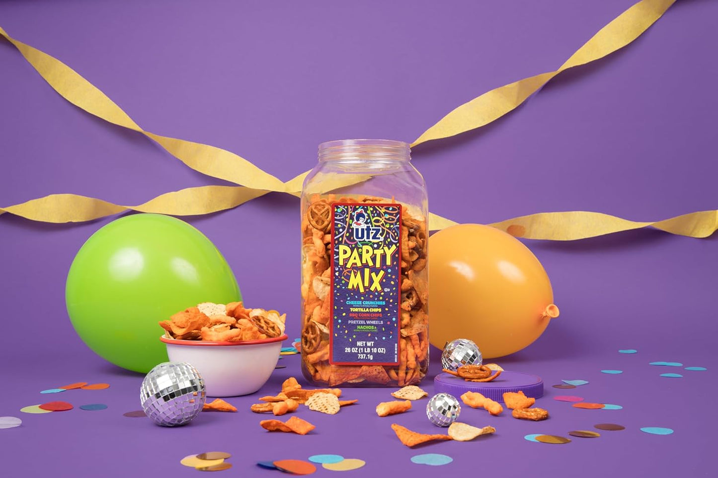 Utz Party Mix - Tasty Snack Mix Includes Corn Tortillas, Nacho Tortillas, Pretzels, BBQ Corn Chips and Cheese Curls, Cholesterol Free and Trans-Fat Free, 1.62 Pound (Pack of 1)