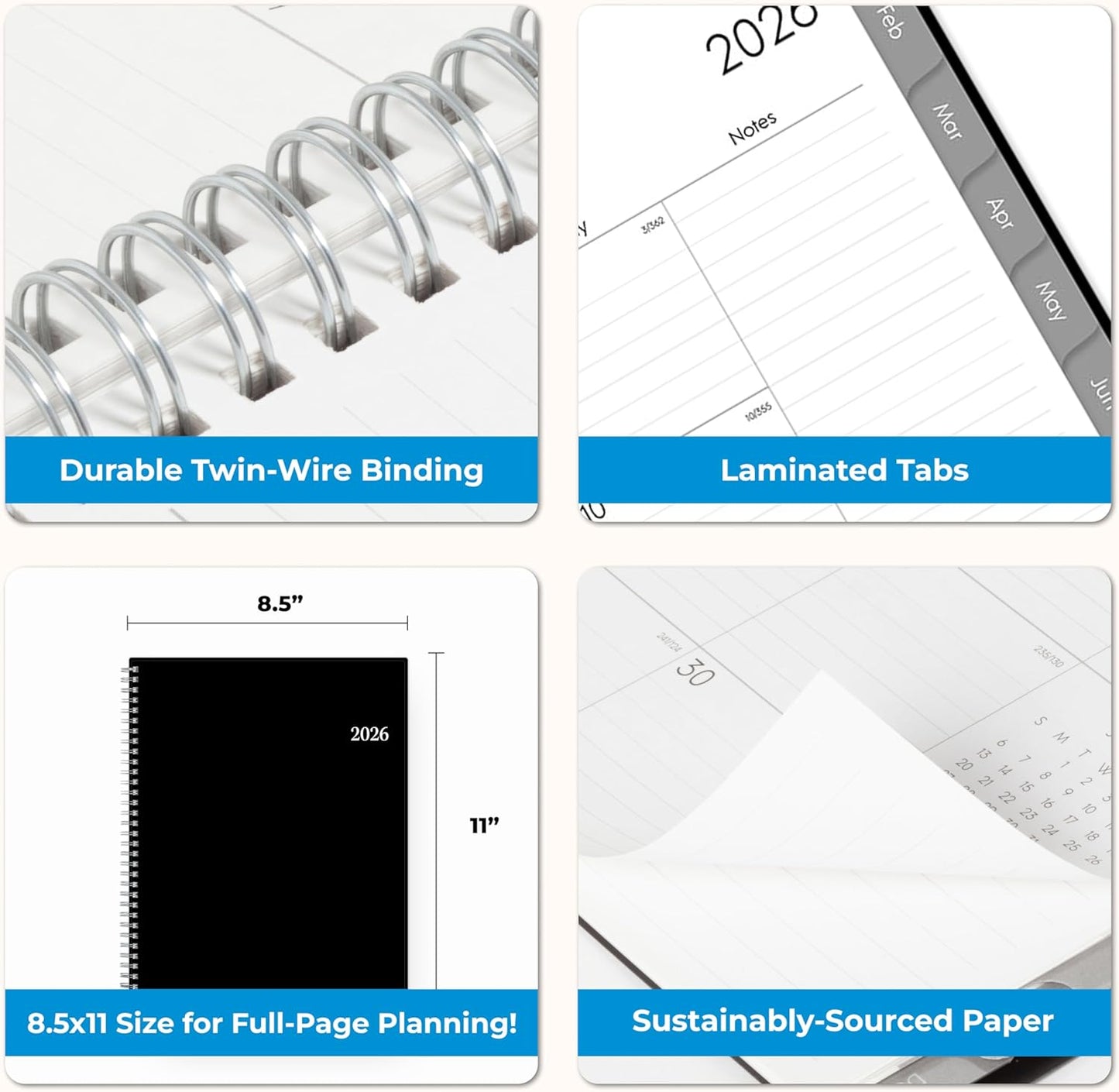 Blue Sky 2026 Weekly and Monthly Planner Calendar, Includes January 2026 - December 2026, 8.5" x 11", Flexible Cover, Wirebound, Laminated Tabs, Storage Pocket, Enterprise