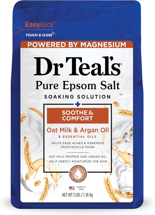 Dr Teal's Epsom Salt Magnesium Soak, Soothe & Comfort with Oat Milk & Argan Oil, 3 lbs