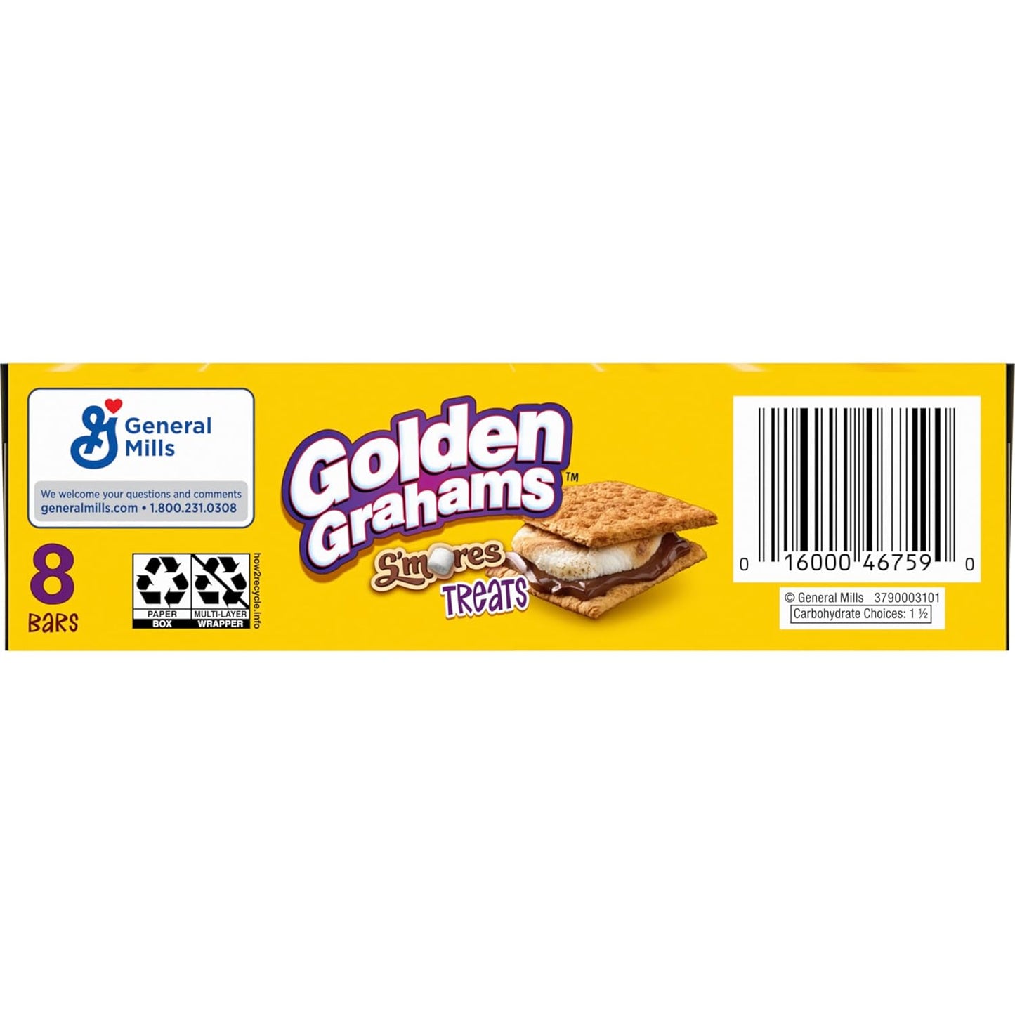 Golden Grahams Breakfast Cereal Treat Bars, S'mores, Snack Bars, 8 Ct, 8.48 oz