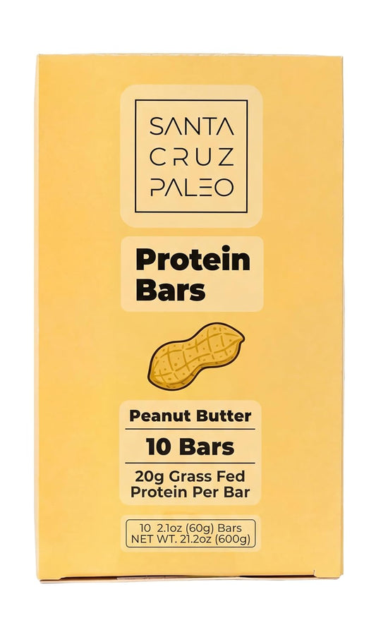 Santa Cruz Paleo Protein Bar – 20g Grass-Fed Whey & Collagen Protein – Wildflower Honey Sweetened, No Seed Oils, High Protein Snack Bar (Peanut Butter Flavor, Pack of 10)