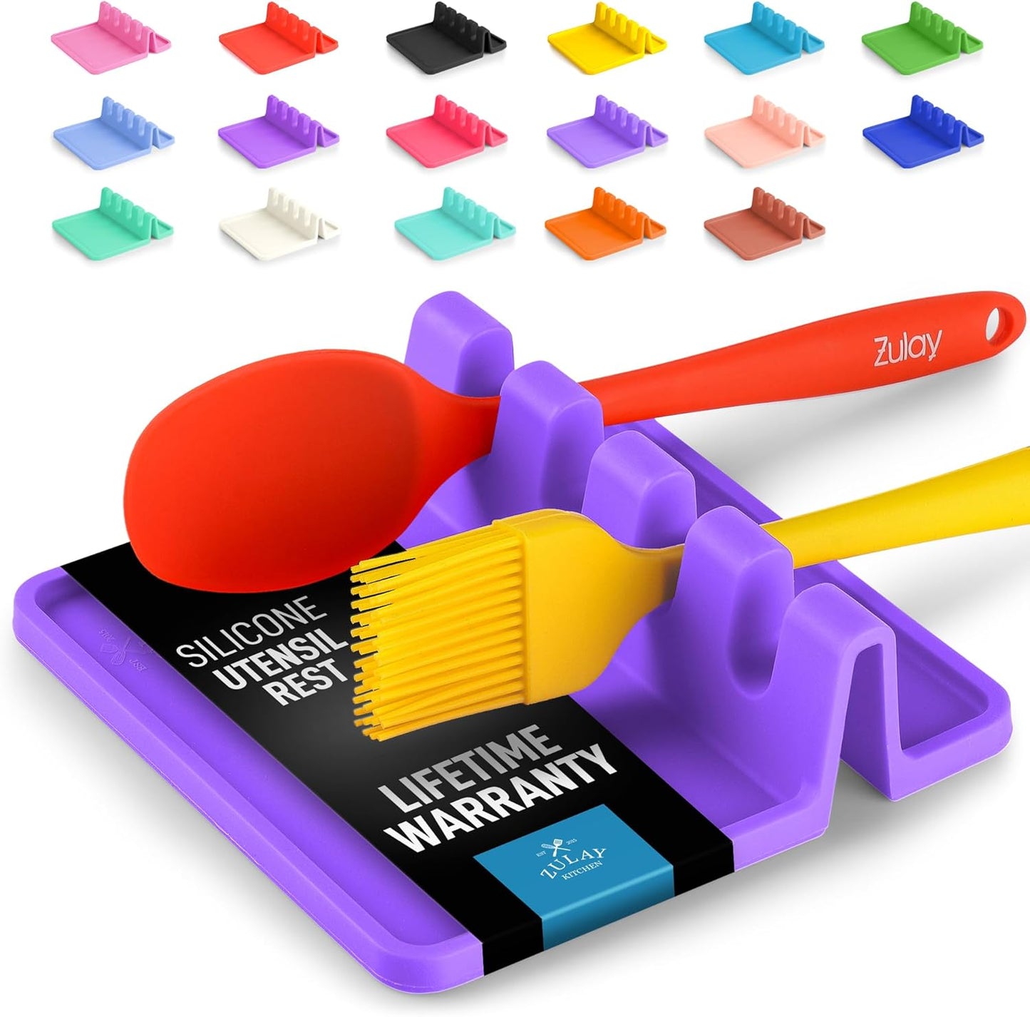 Zulay Kitchen Spoon Rest for Multiple Utensils High Heat-Resistant Silicone Drip Pad, BPA-Free Spoon Holder for Stove Top, Kitchen Gadget Holder for Ladles, Tongs, Cooking Spatula - Makes Great Gift