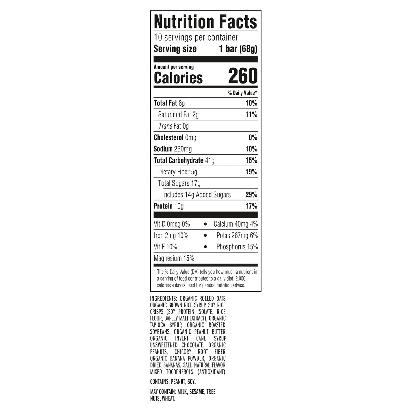 clif bar energy protein bars peanut butter banana dark chocolate organic oats non gmo 10 pack