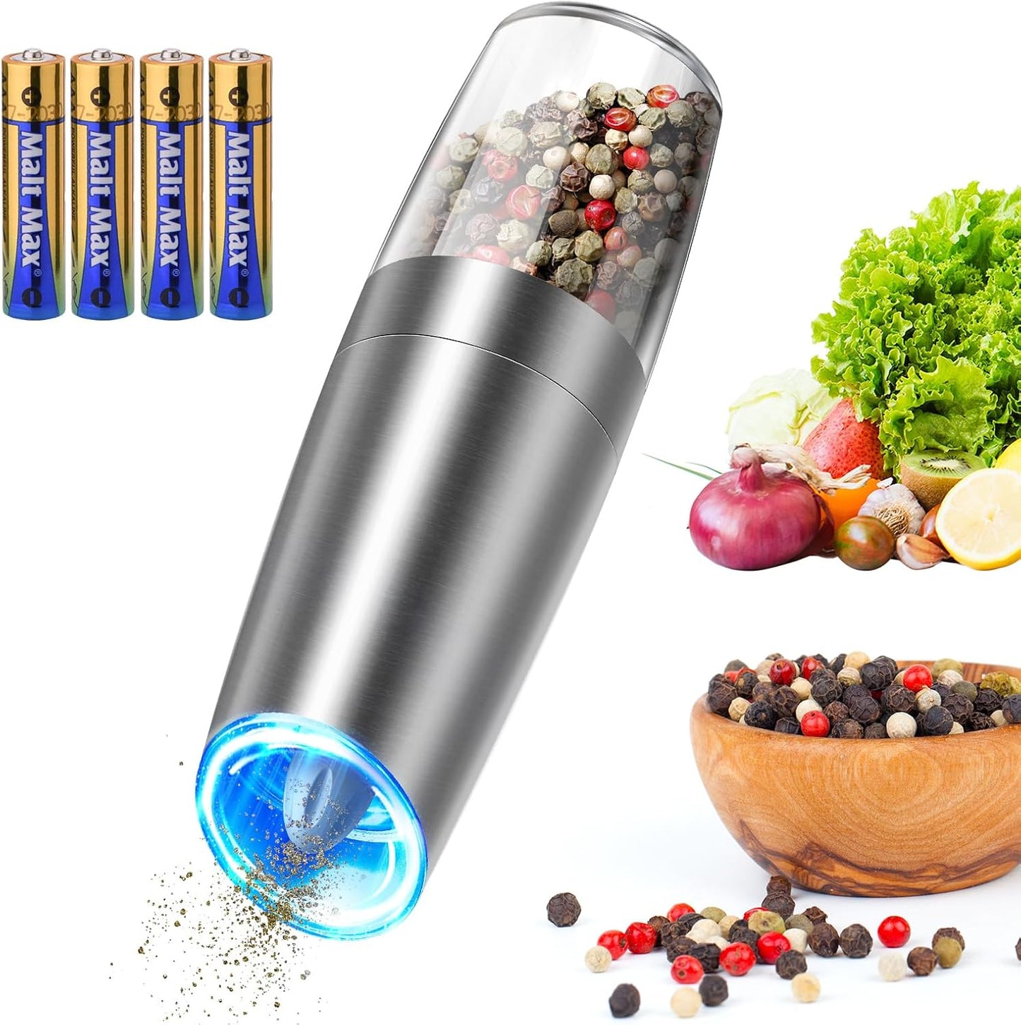 CIRCLE JOY Gravity Electric Salt and Pepper Grinder Set – Automatic LED Light Salt & Pepper Mills
