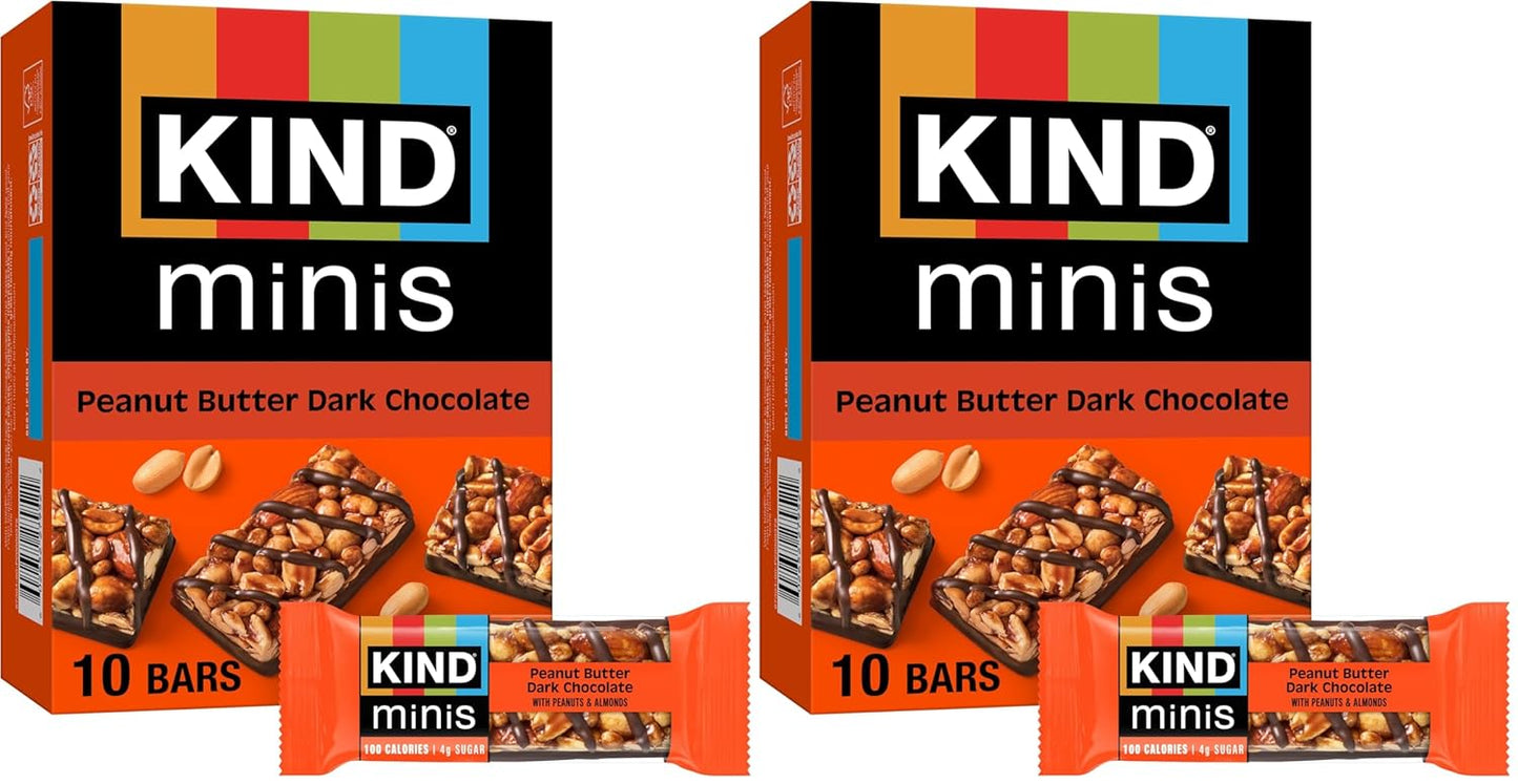 KIND Mini Snack Bars, Dark Chocolate Nuts & Sea Salt, Gluten Free, Low Sugar, Low Calorie Snacks, 10 Count