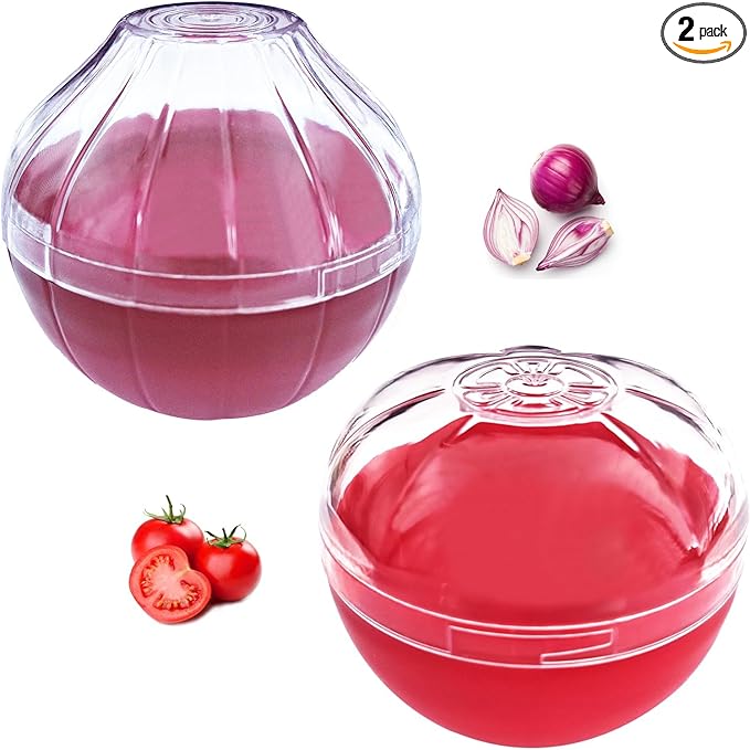 Onion Keeper for Refrigerator, Reusable Food Storage Container with Lid, Onion Tomato Vegetable Saver Organizer, Clear Lid, Tight Seal