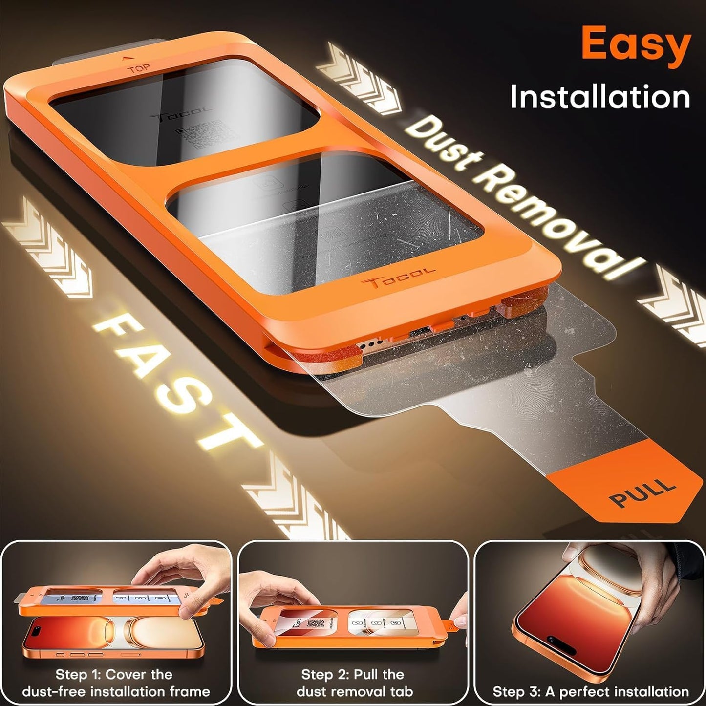 TOCOL for iPhone 17 Pro Max Screen Protector/iPhone 16 Pro Max Screen Protector 6.9-Inch Instant Installation Tempered Glass HD Clear Full Coverage Protection Case Friendly 2 Pack