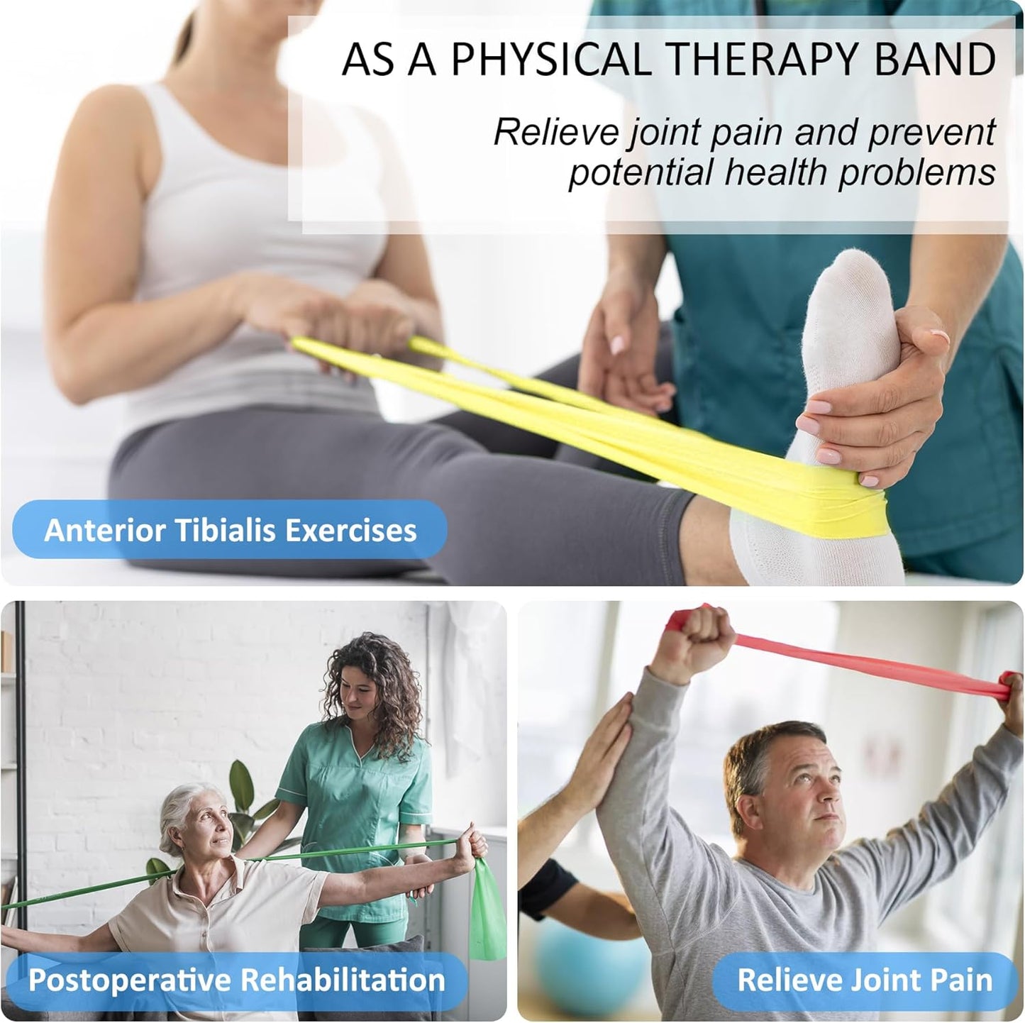 Resistance Bands for Working Out, Physical Therapy Bands, Latex Free Elastic and Exercise Bands Set for Stretching, Suitable for Rehab, Yoga, Pilates, Gym, Home Exercise