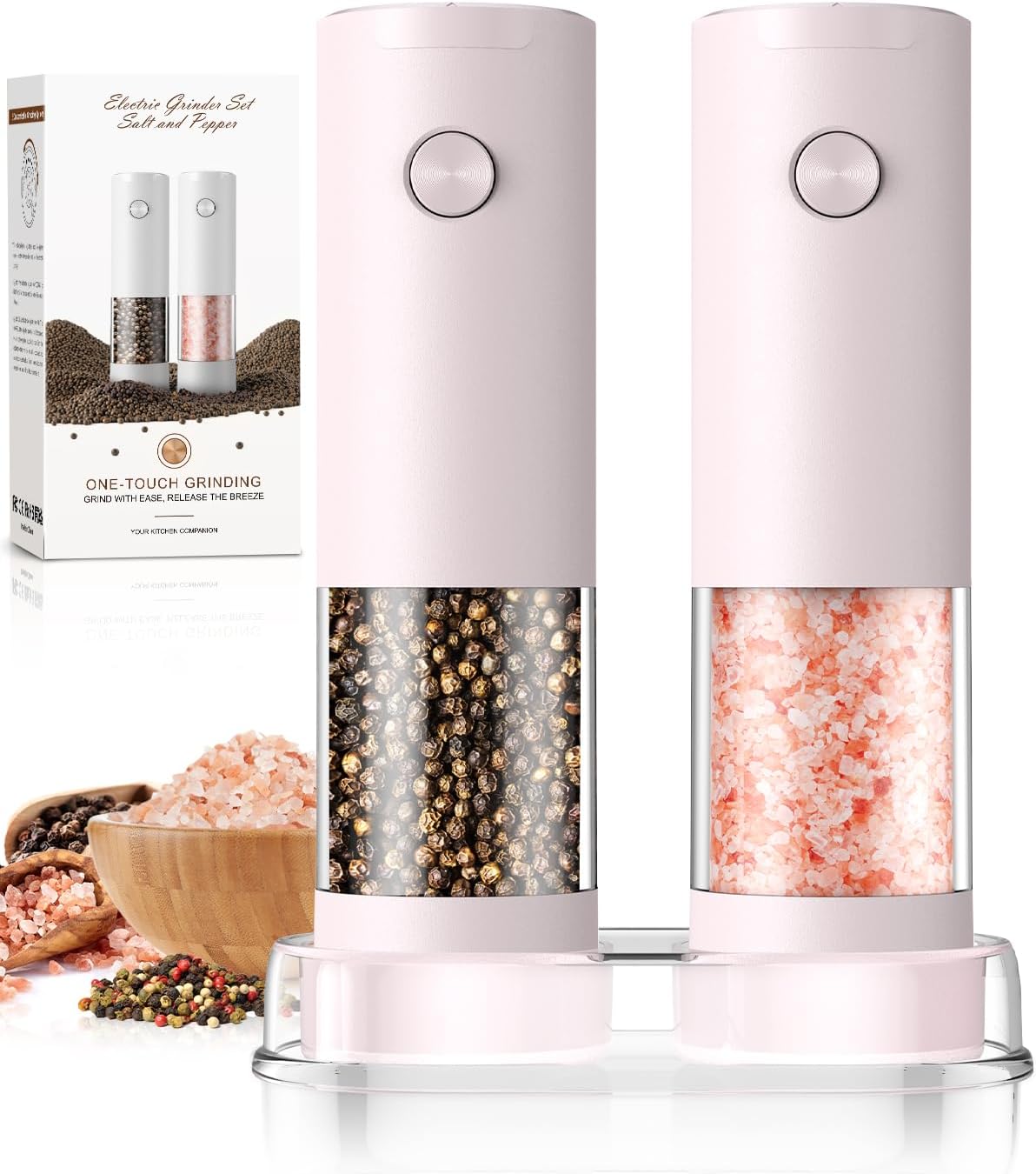 Electric Salt and Pepper Grinder Set Automatic Battery Pepper Mill Shakers Adjustable Coarseness Upgraded Larger Capacity with Led Home and Kitchen Appliances Christmas Gifts for Women
