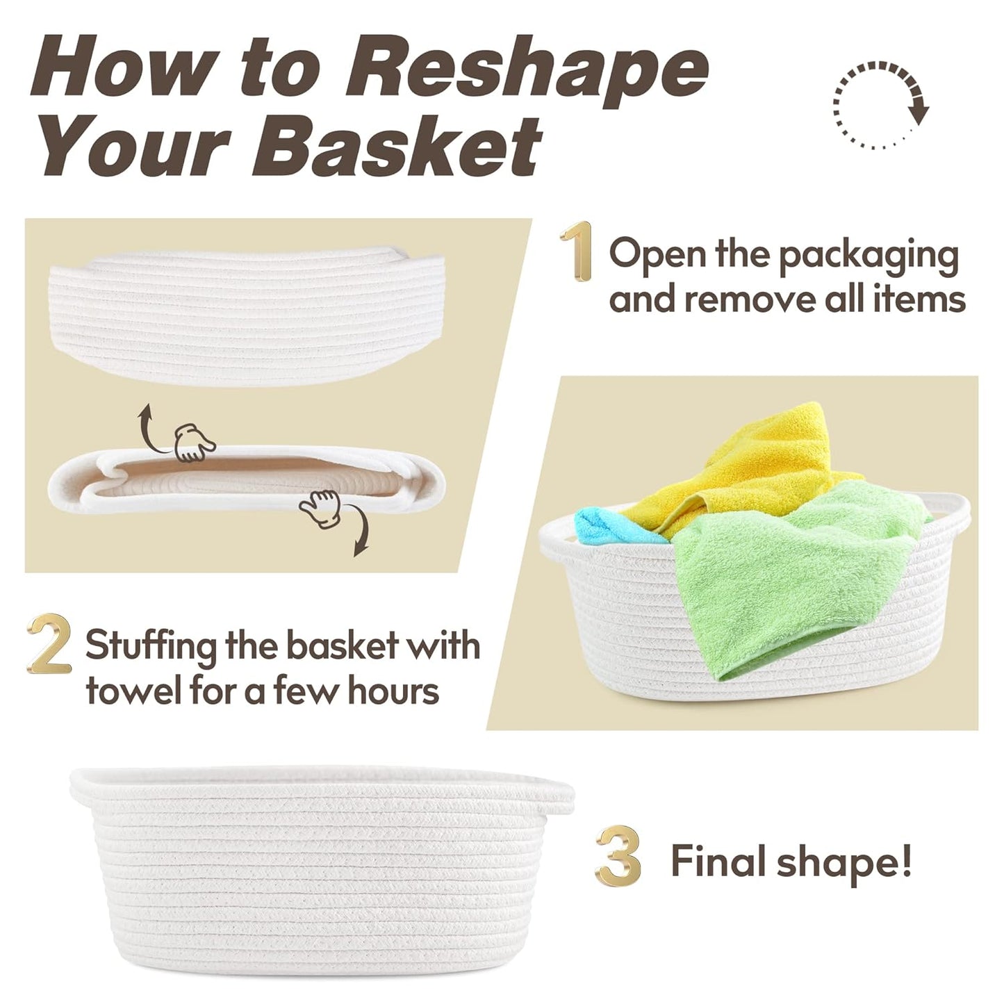 Pro Goleem Small Woven Burr Basket with Gift Bags and Ribbons Durable Baskets for Gifts Empty Small Rope Basket for Storage 12"X 8" X 5" Baby Toy Baskets with Handles, White