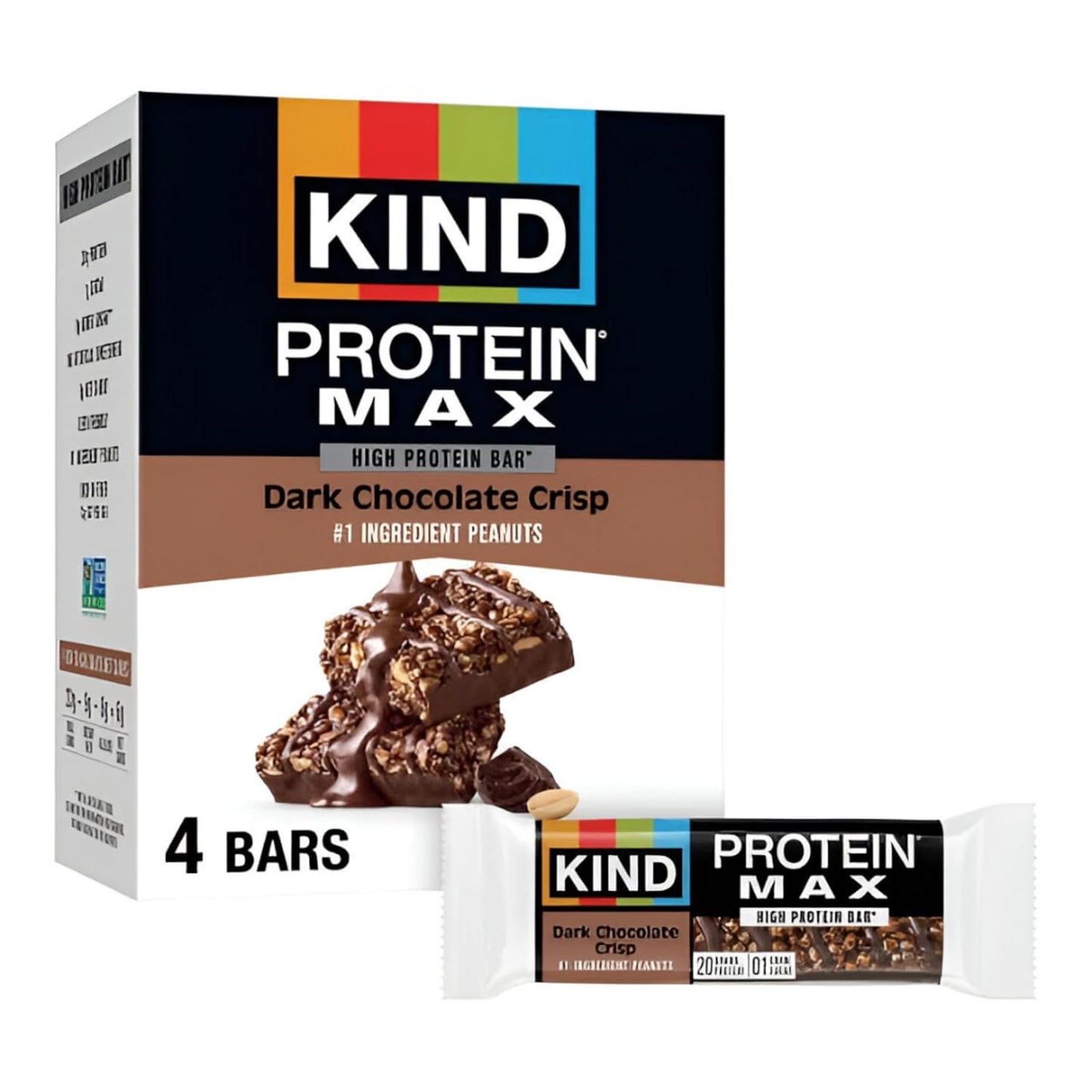 KIND Protein MAX Bars, Sweet & Salty Caramel Peanut Crisp, Gluten Free, Low Sugar, High Fiber Snacks, 20g Protein, 4 Count