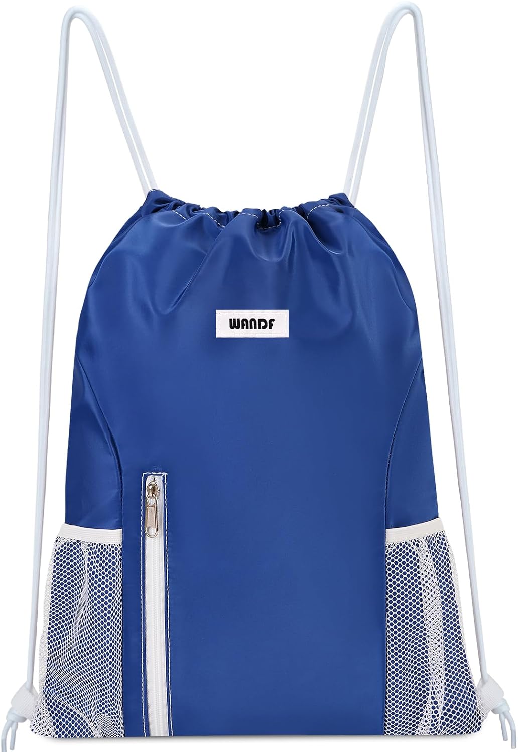 WANDF Drawstring Backpack Sports Gym Sackpack with Mesh Pockets Water Resistant String Bag for Women Men(Black)