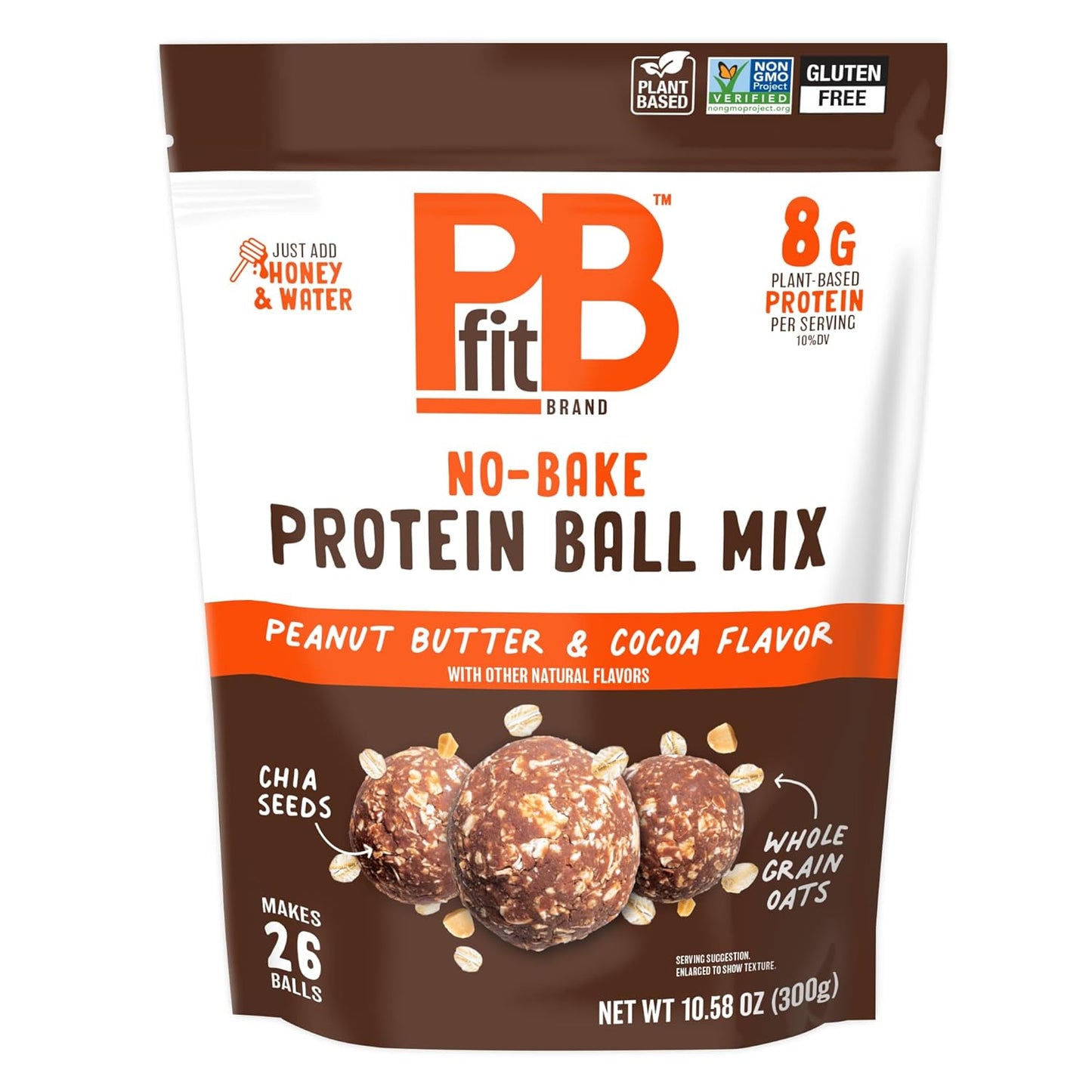 PBfit No Bake Peanut Butter Protein Ball Mix, 8g Protein, Made with Chia Seeds & Whole Grain Oats, Gluten Free, Vegan Snacks, 10.58 Oz Bag