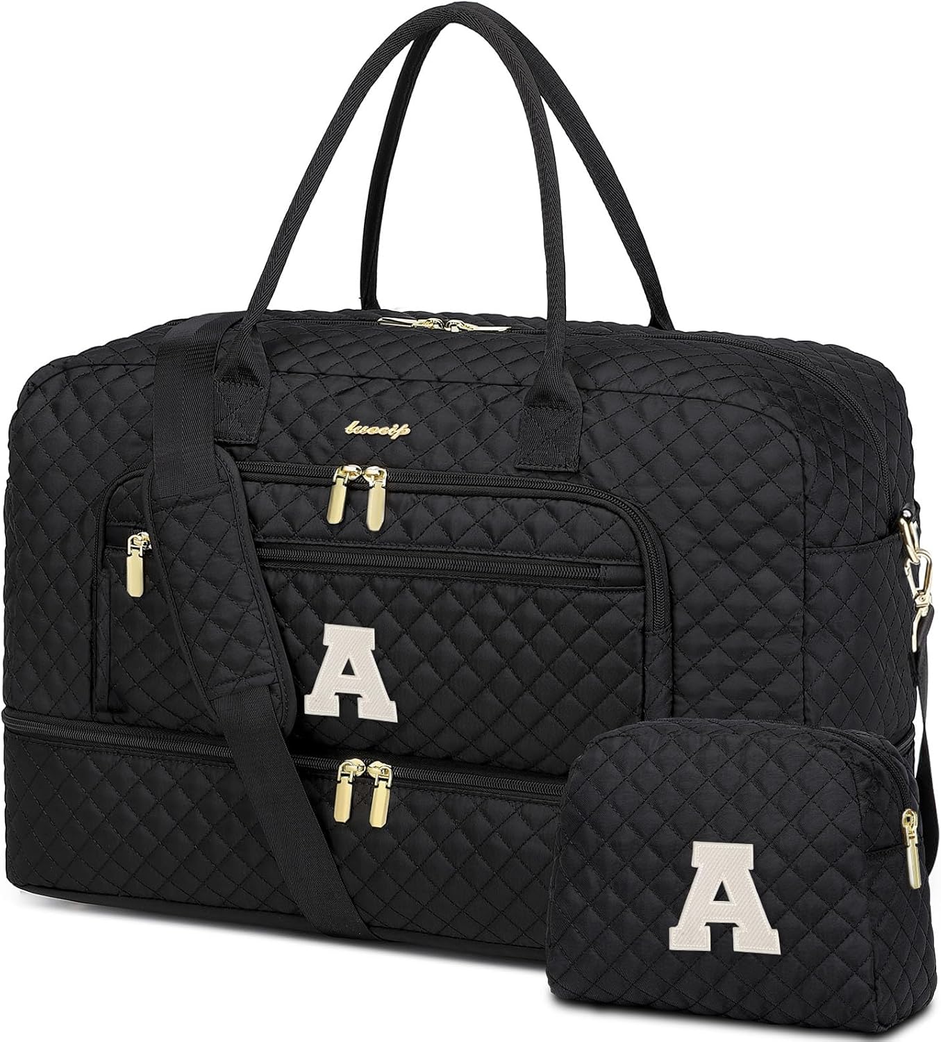 LUOCIP Large Women Travel Duffle Bag, Carry on Bag with Wet Toiletry Pocket for Overnight, Weekend, Yoga, Gym, Business Trips, Sport and Hospital, Black