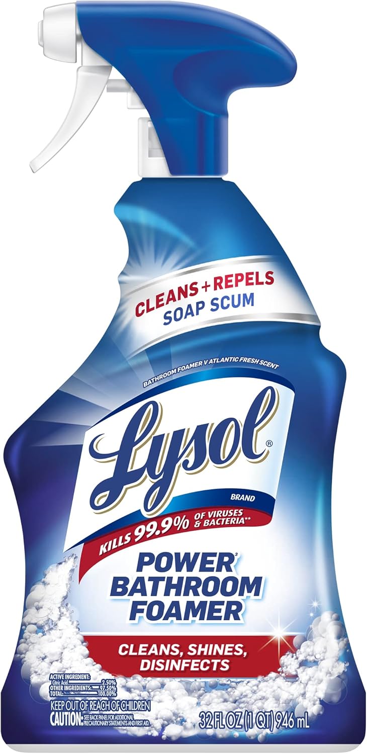 Lysol Power Foaming Bathroom Cleaner, Multipurpose Cleaner For Showers, Bathtubs, Sinks, Disinfectant Spray Kills 99.9% Of Germs, Zero Bleach Cleaning Spray, 32 Oz.