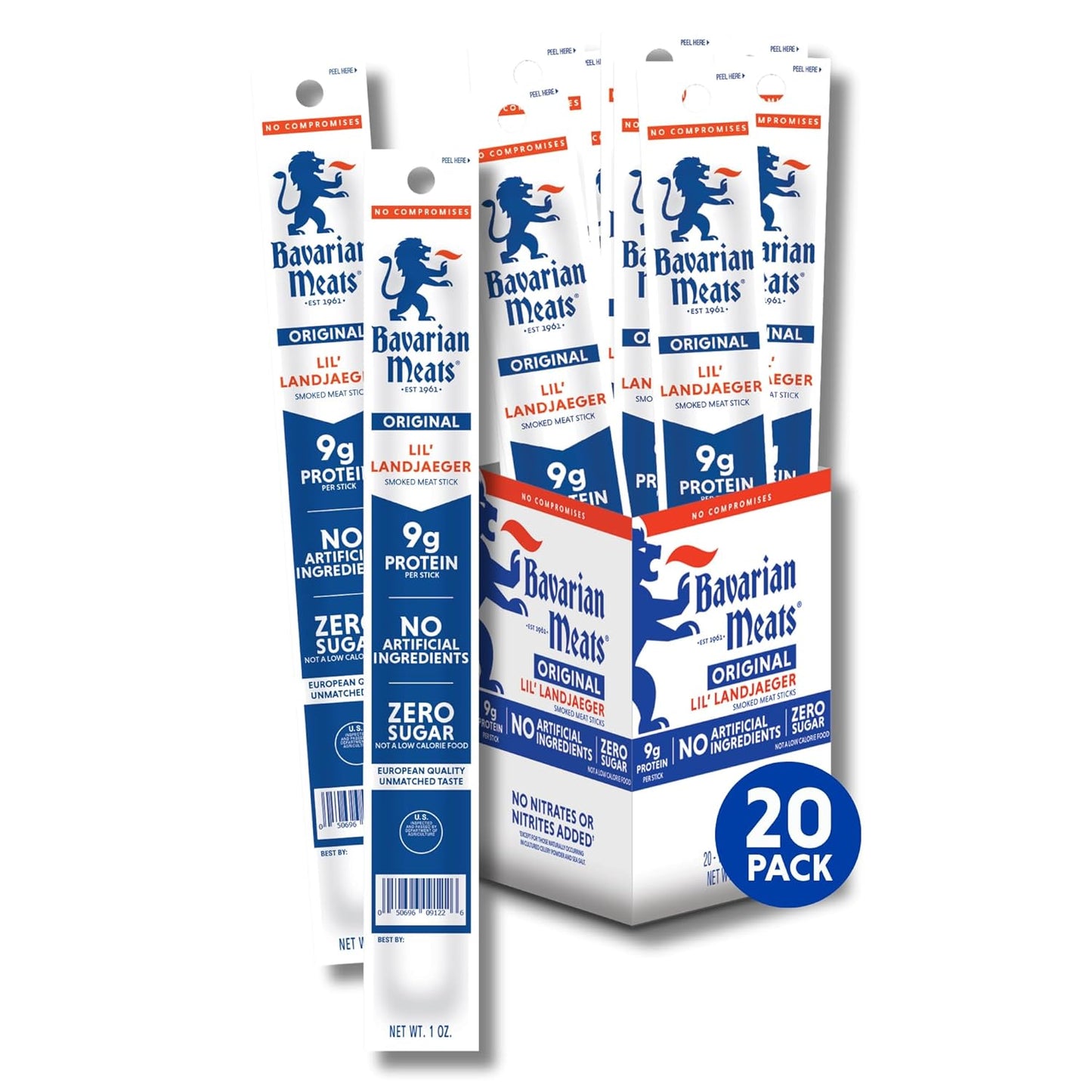 Bavarian Meats Lil' Landjaeger Meat Sticks, Smoked Sausage Protein Snacks, Zero Sugar, Great Source of Protein, Gluten Free, Keto Friendly Low Carb Snack, 10 Ounce